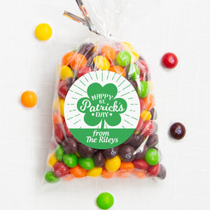 Starburst Design, Personalized Happy St. Patrick's Day class treat bag sticker, round matte stickers, 2.5", Pipsy.com