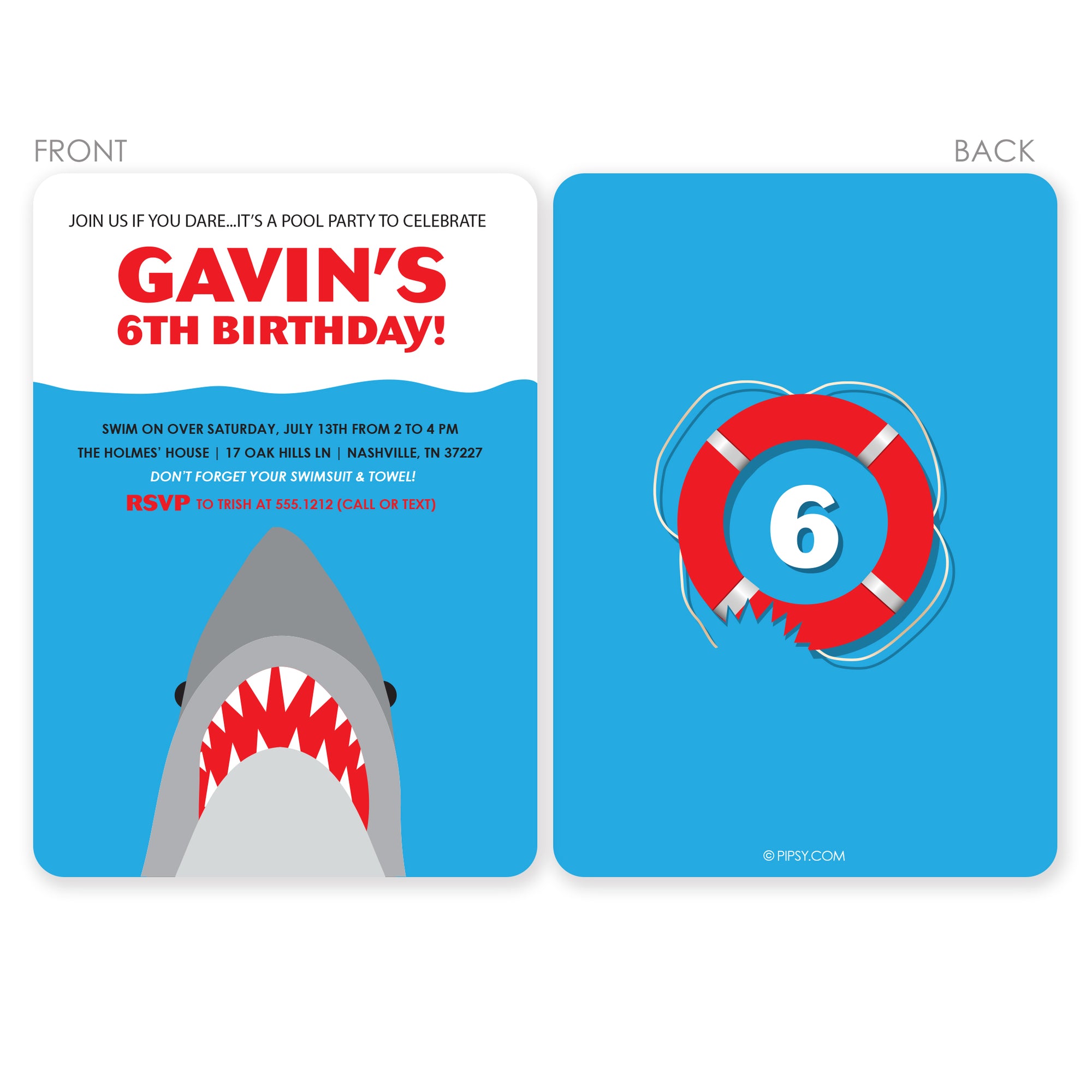 Shark Pool Party Birthday Invitation (Printed)
