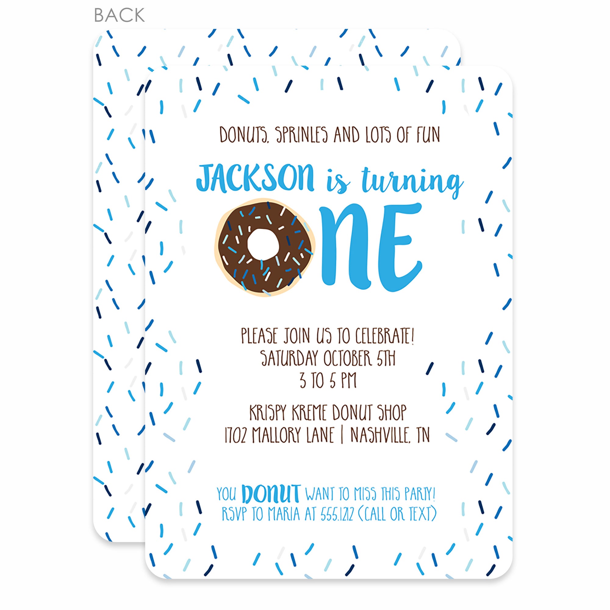 Donut Party Birthday Invitation, Chocolate Donut with Blue Sprinkles, Premium Printed Cardtock Invitations, Pipsy.com