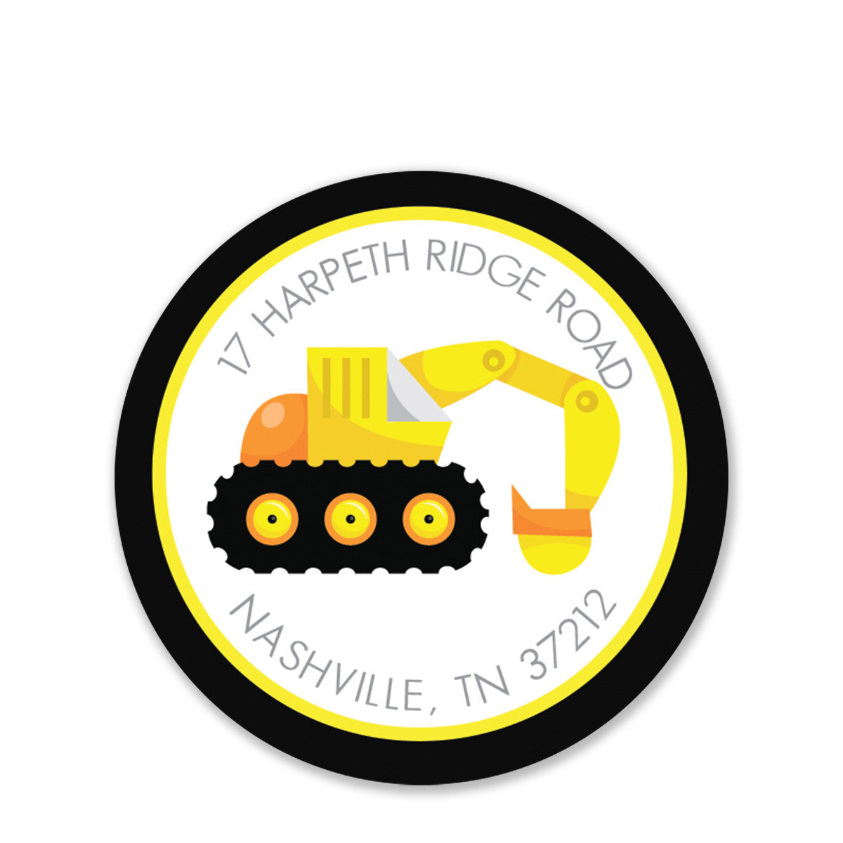 Backhoe Party Return Address Stickers, Round