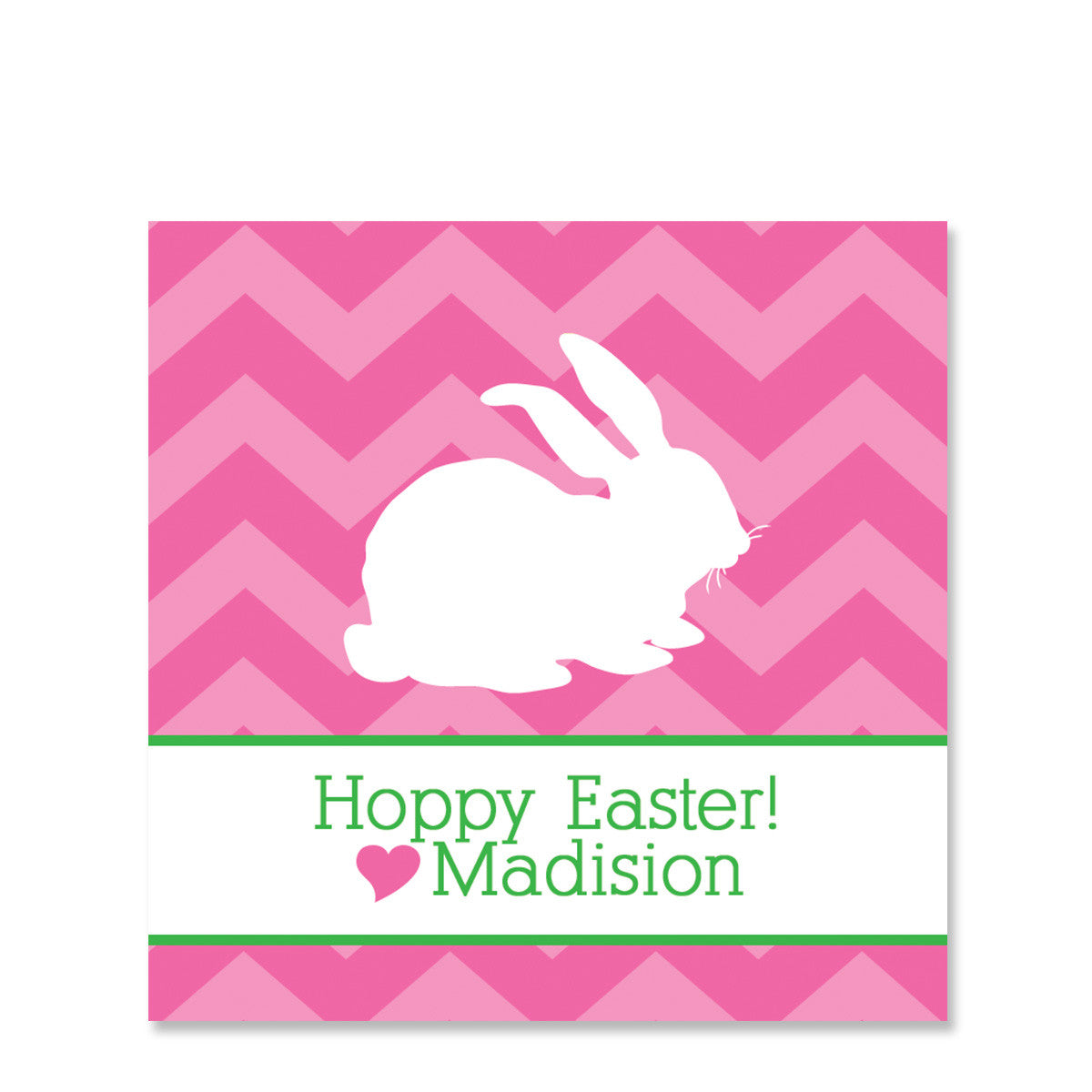 Pink Chevron Bunny Easter Gift Sticker | Swanky Press | Square