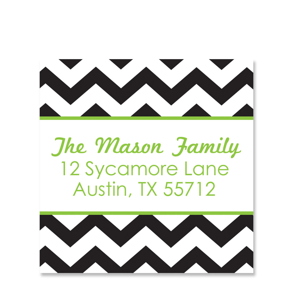 Black & Green Chevron Return Address Sticker | Swanky Press | Square