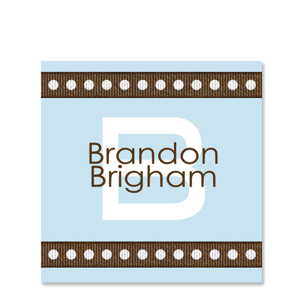 Dotted Ribbon Blue Name Stickers - Pipsy