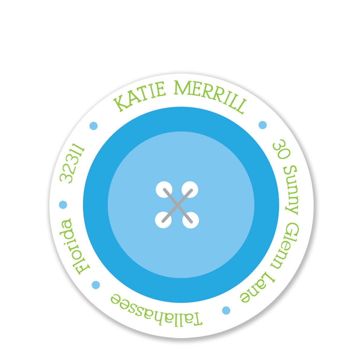 Cute As A Button Blue Round Return Address Stickers