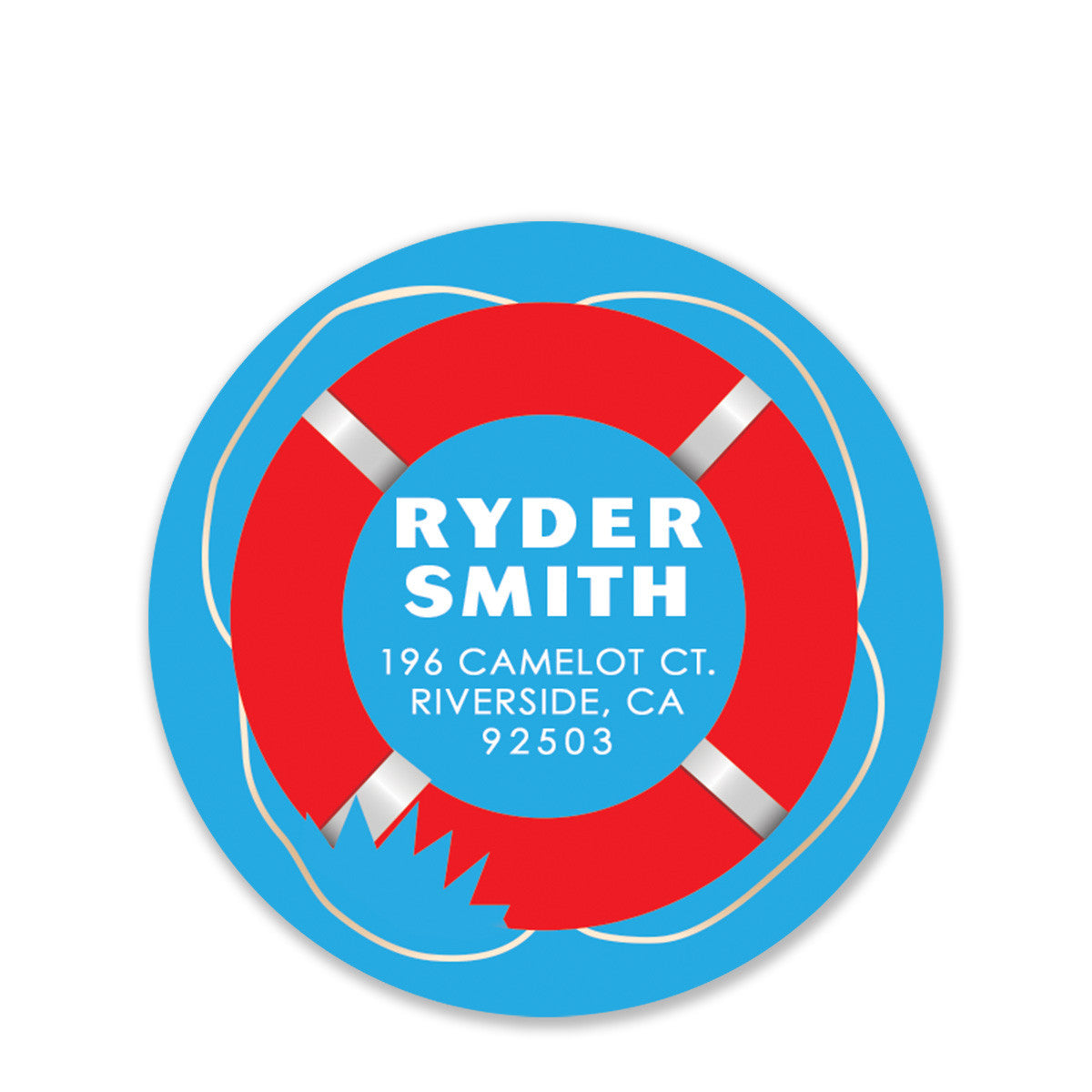 Shark Party Return Address Sticker, Round (Printed)