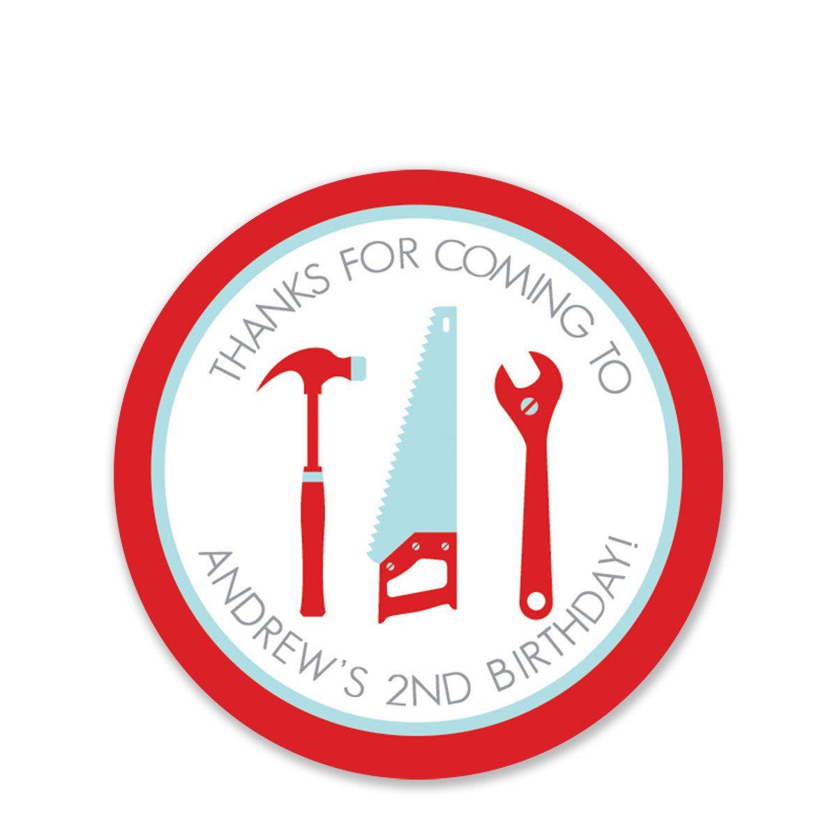 Tools Party Favor Stickers Round, Red (Printed)