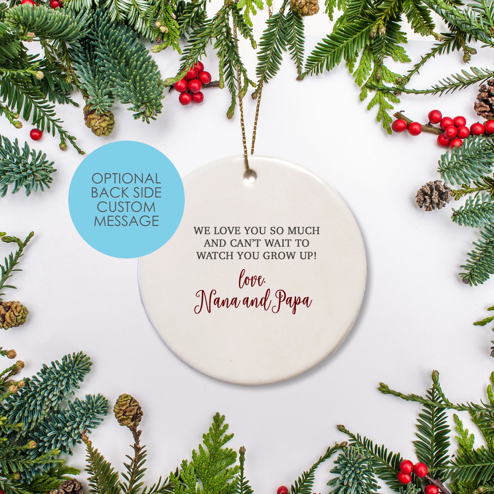 Personalized Christmas Ornament with name and year - optional back text can be added | Gift note | Pipsy.com