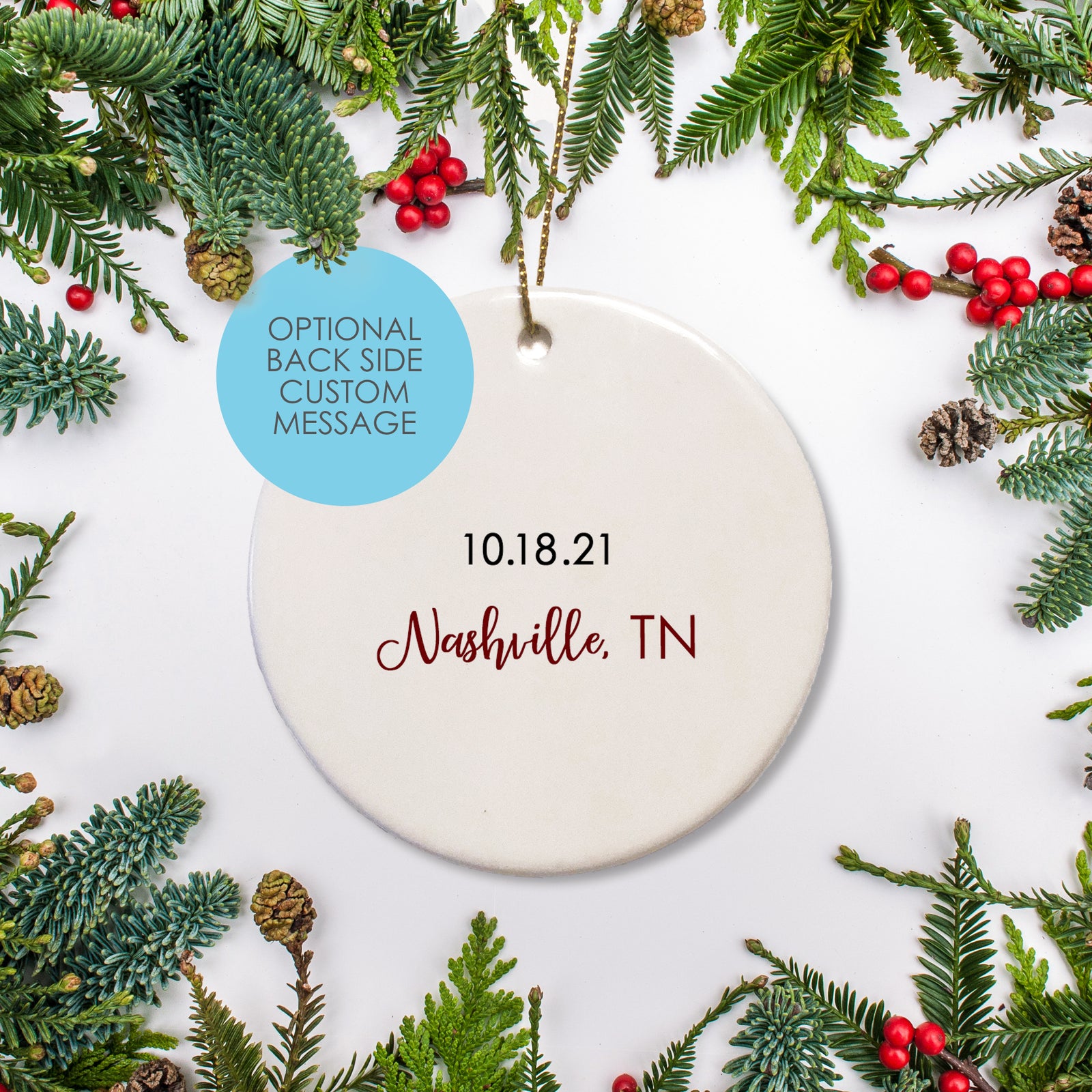 Simple Wreath Just Married | Personalized Christmas Ornament | Pipsy.com