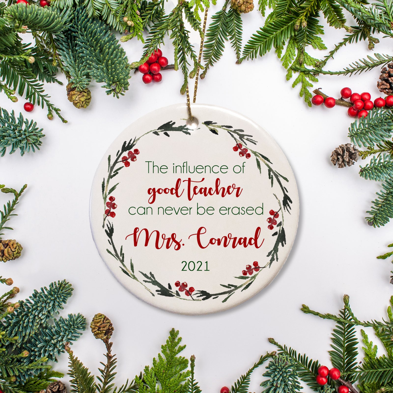 Personalized Teacher Christmas Ornament | The influence of a good teacher can never be erased | Teacher appreciation | Pipsy.com