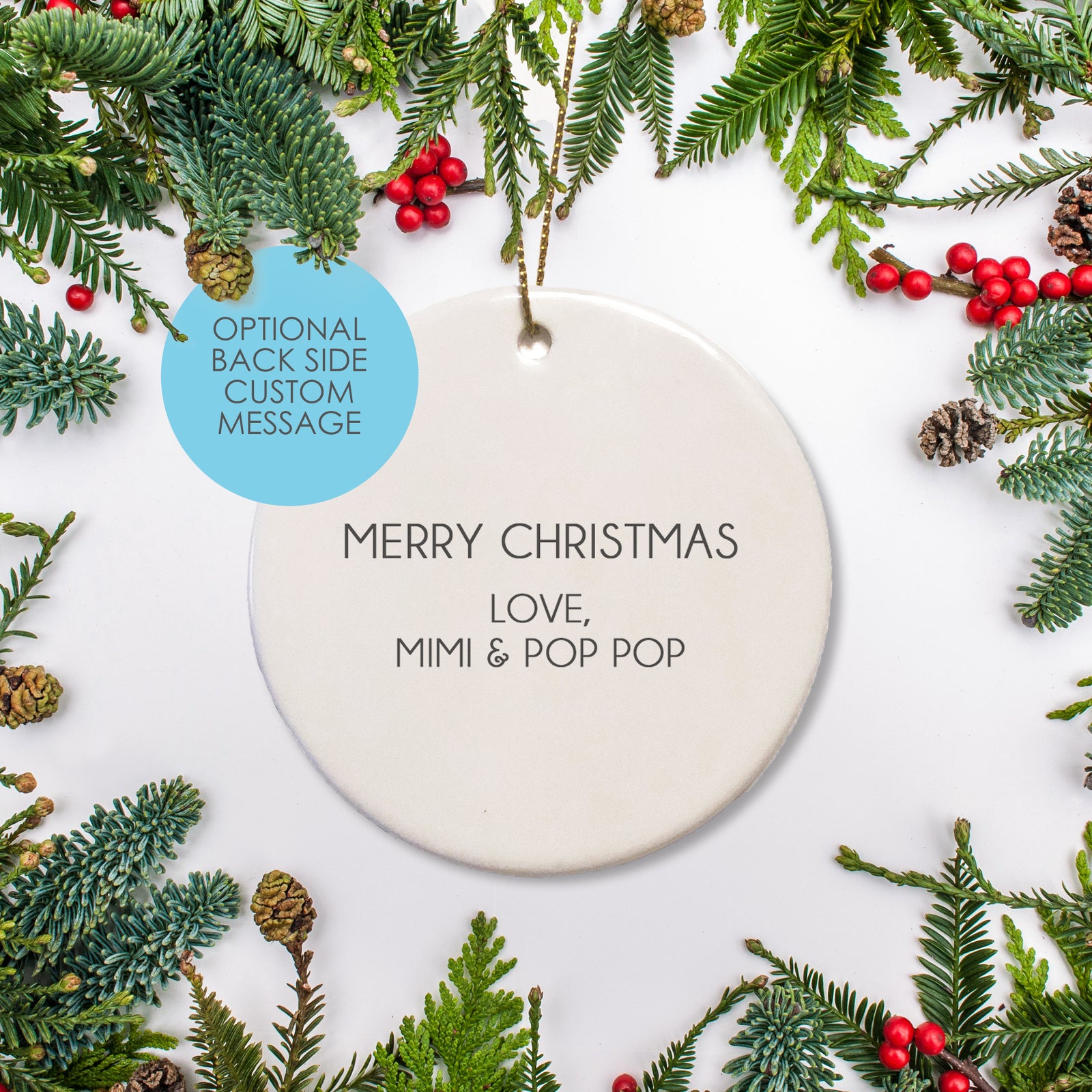 Personalized Christmas Snowman ornament with blue accent - snowman has bowtie and top hat, personalized with name and year of your choice | PIPSY.COM