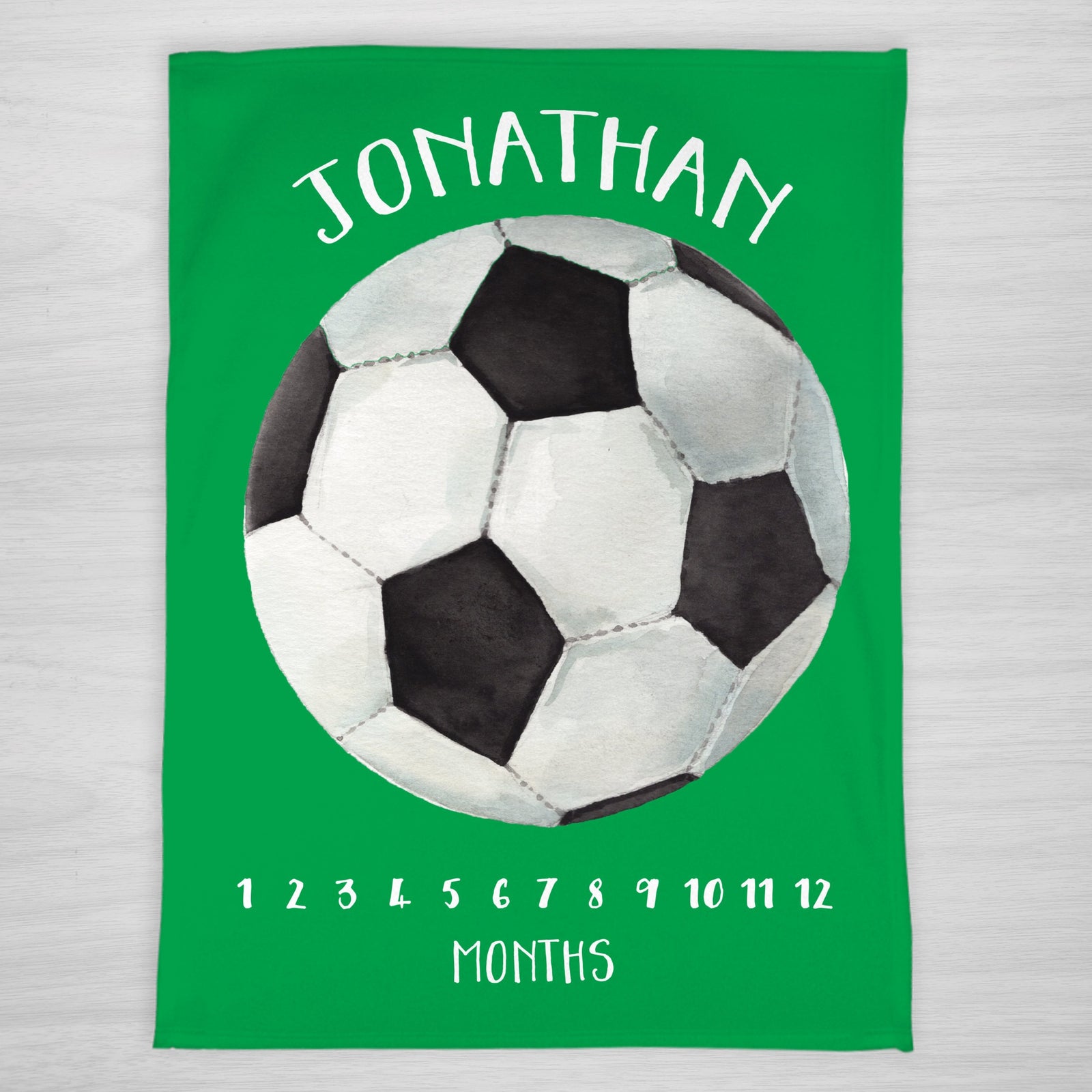 Soccer Milestone Baby Blanket, Watercolor Soccer Ball for sports fan, Personalized with Baby's Name, color can be matched to your favorite team