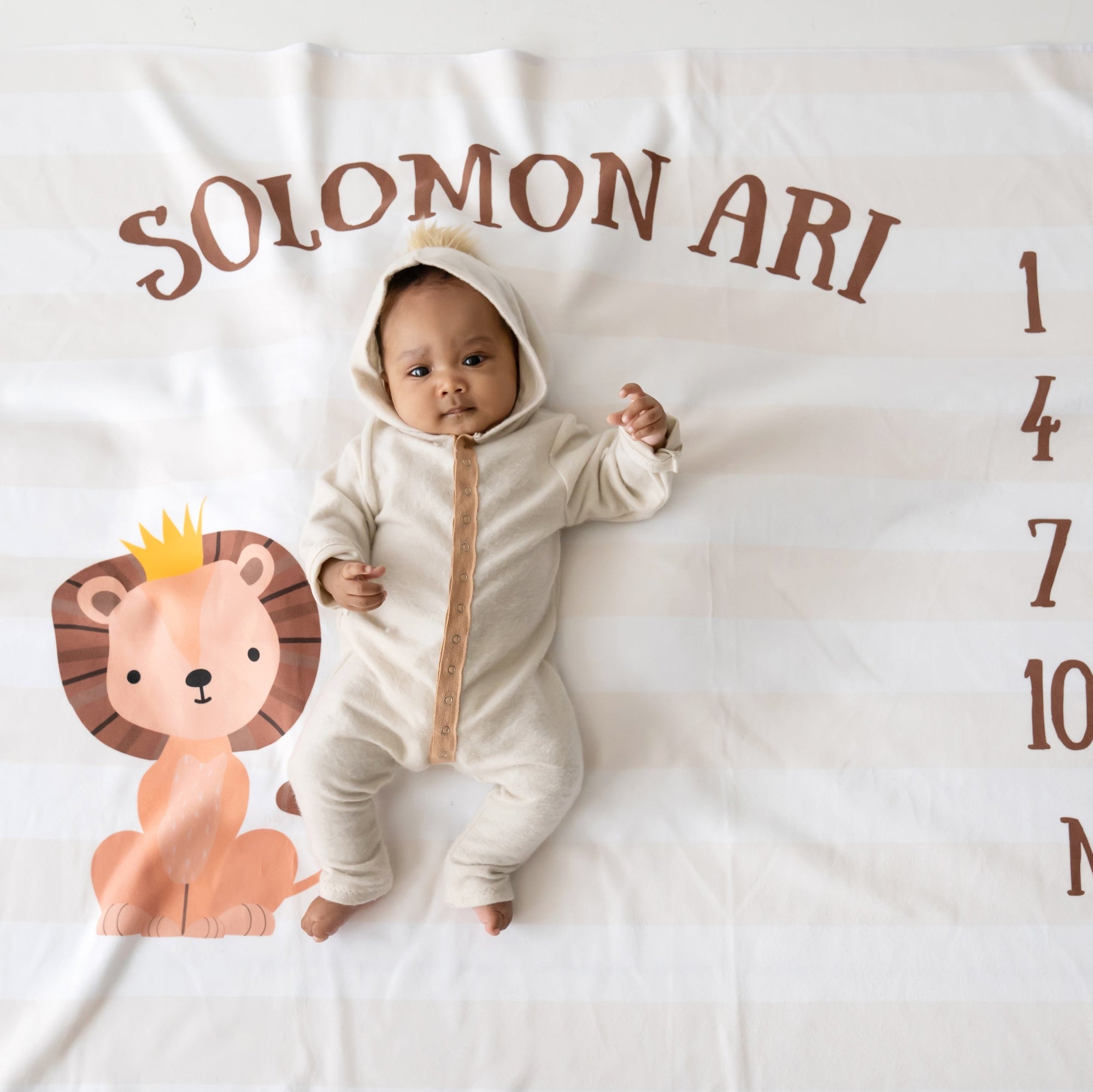 Lion with Crown Personalized Milestone Blanket, King of the Jungle, Neutral