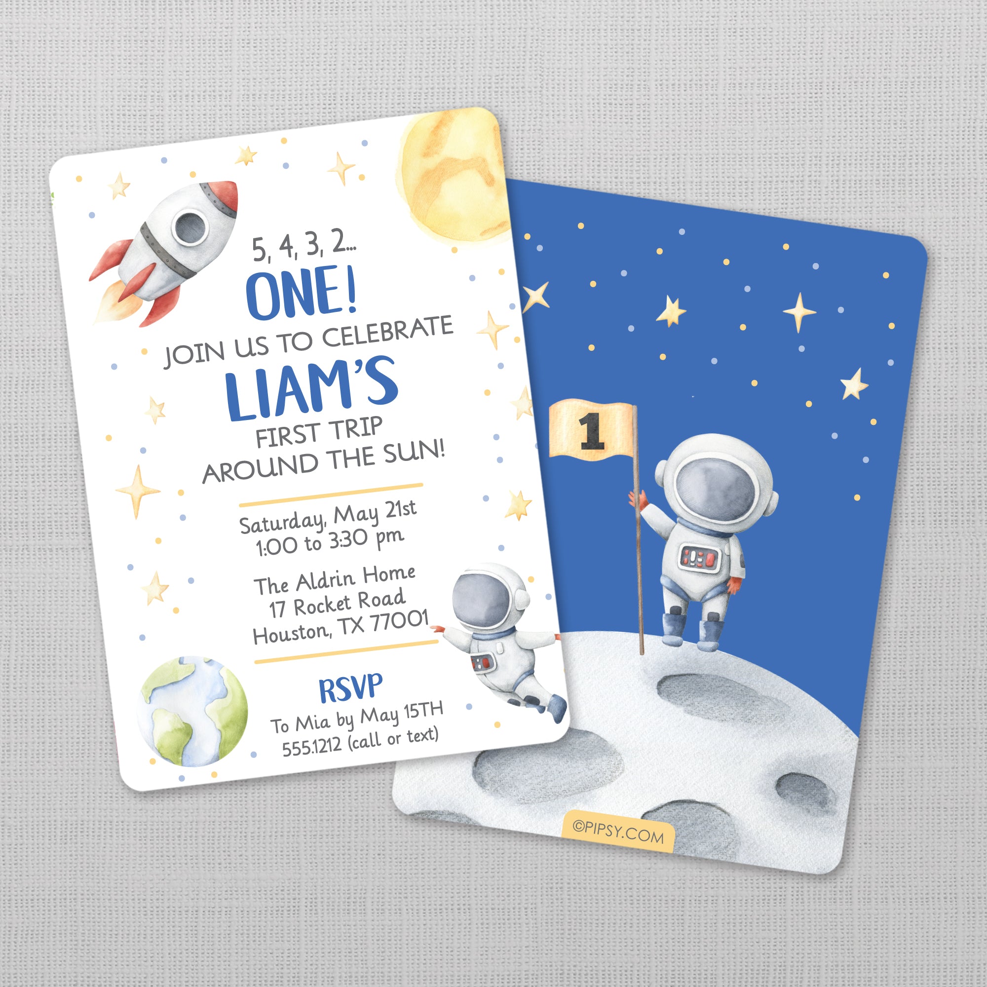 First Trip Around the sun Birthday Invitation - great for your little boy's first birthday party. Printed on heavyweight cardstock and shipped with envelopes