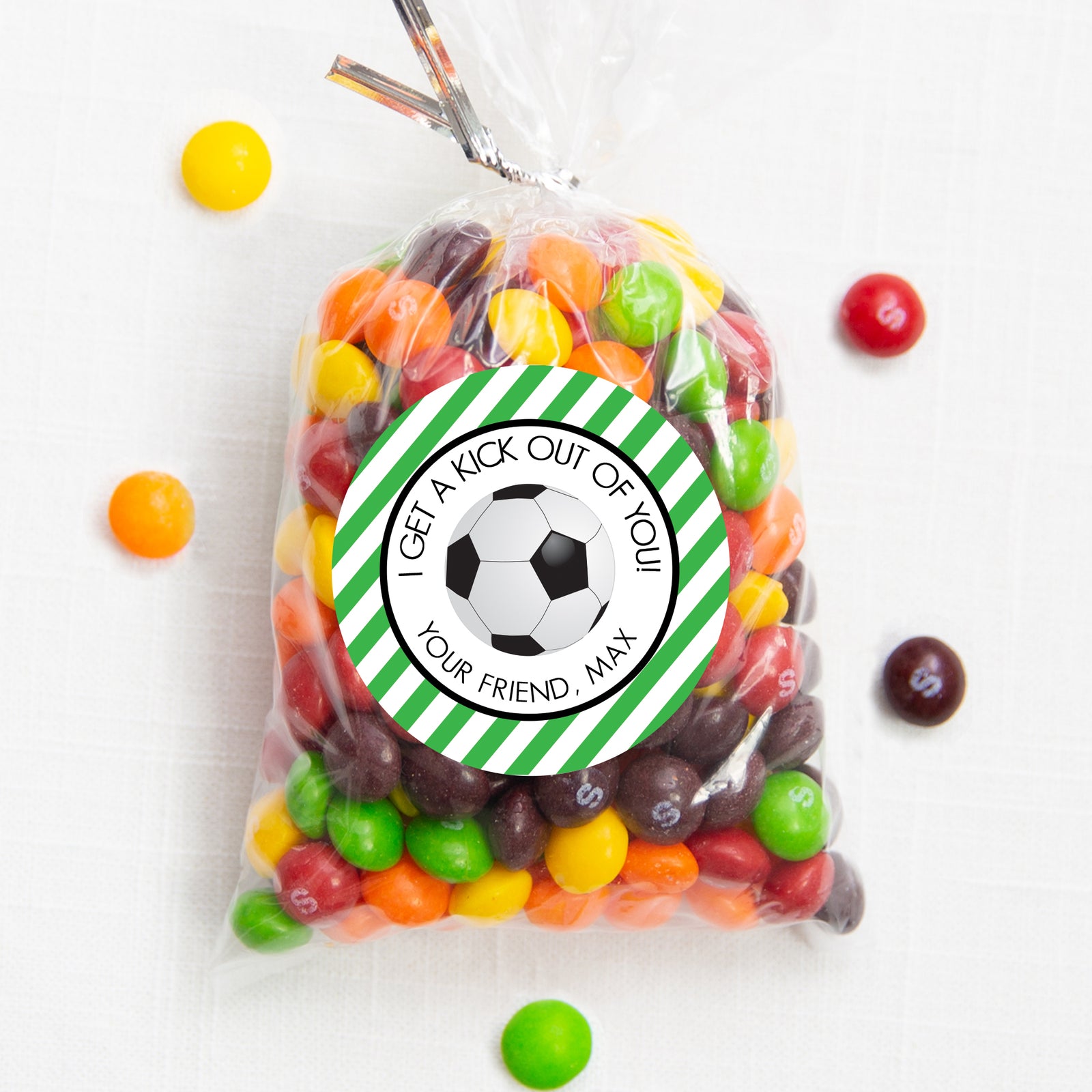 Soccer Valentine's Day Sticker | 2.5" Round Valentine's Day Sticker for candy bag | Classroom Party | Personalized stickers | PIPSY.COM