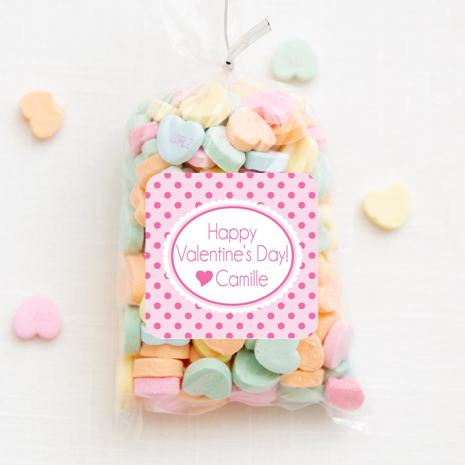 Sweet dots square Valentine's day stickers | 2.5" Square Valentine's Day Sticker for candy bag | Classroom Party | Personalized stickers | PIPSY.COM