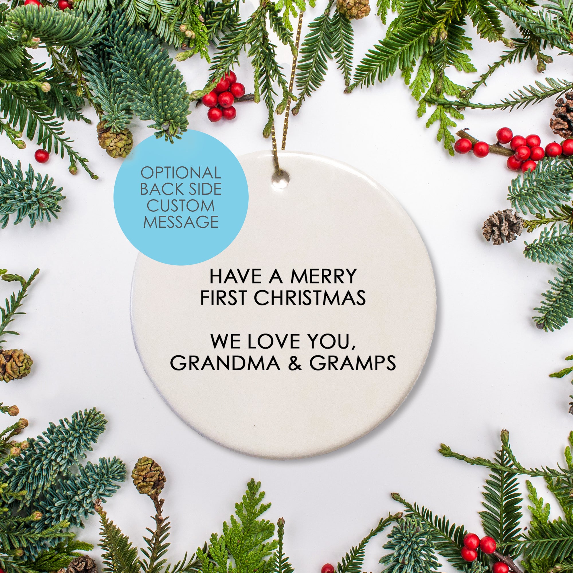 Optional Custom text Message | Personalized | Ceramic Ornament