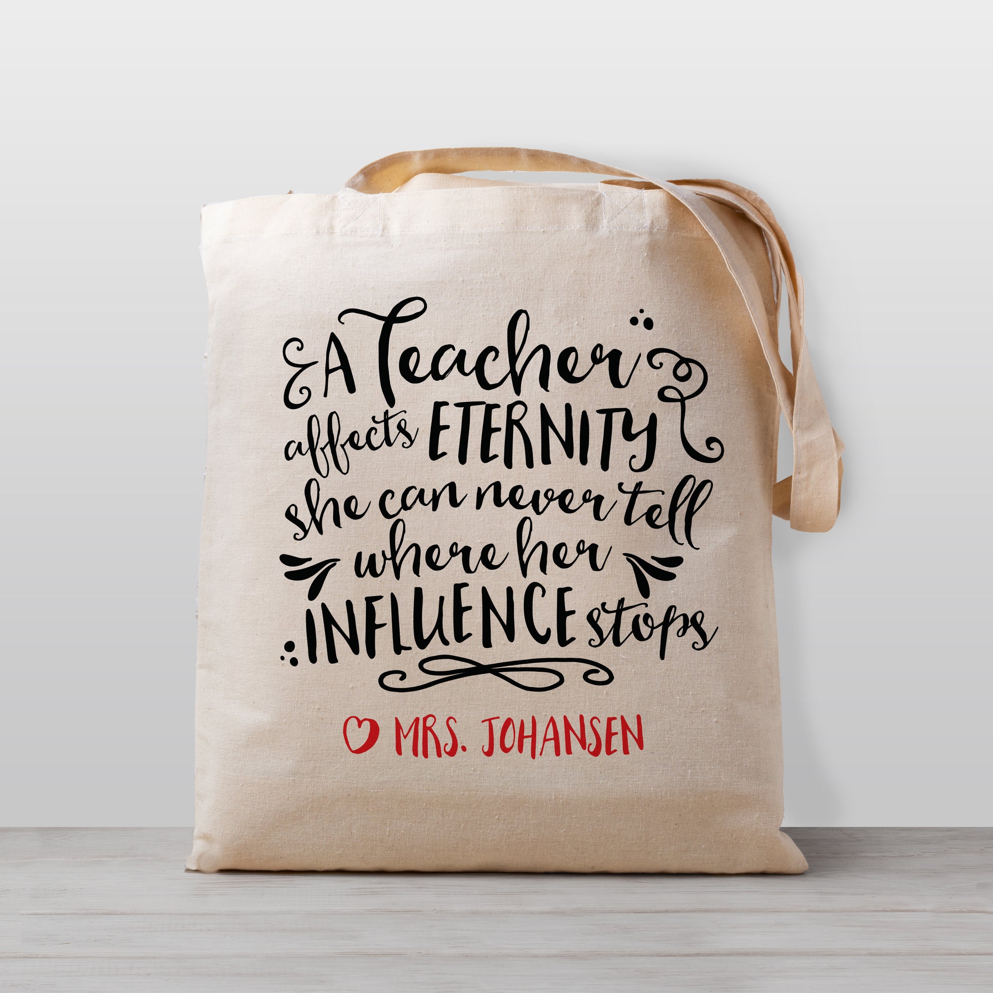 Personalized Teacher Tote Bag, 100% Natural Cotton Canvas, A Teacher affects Eternity