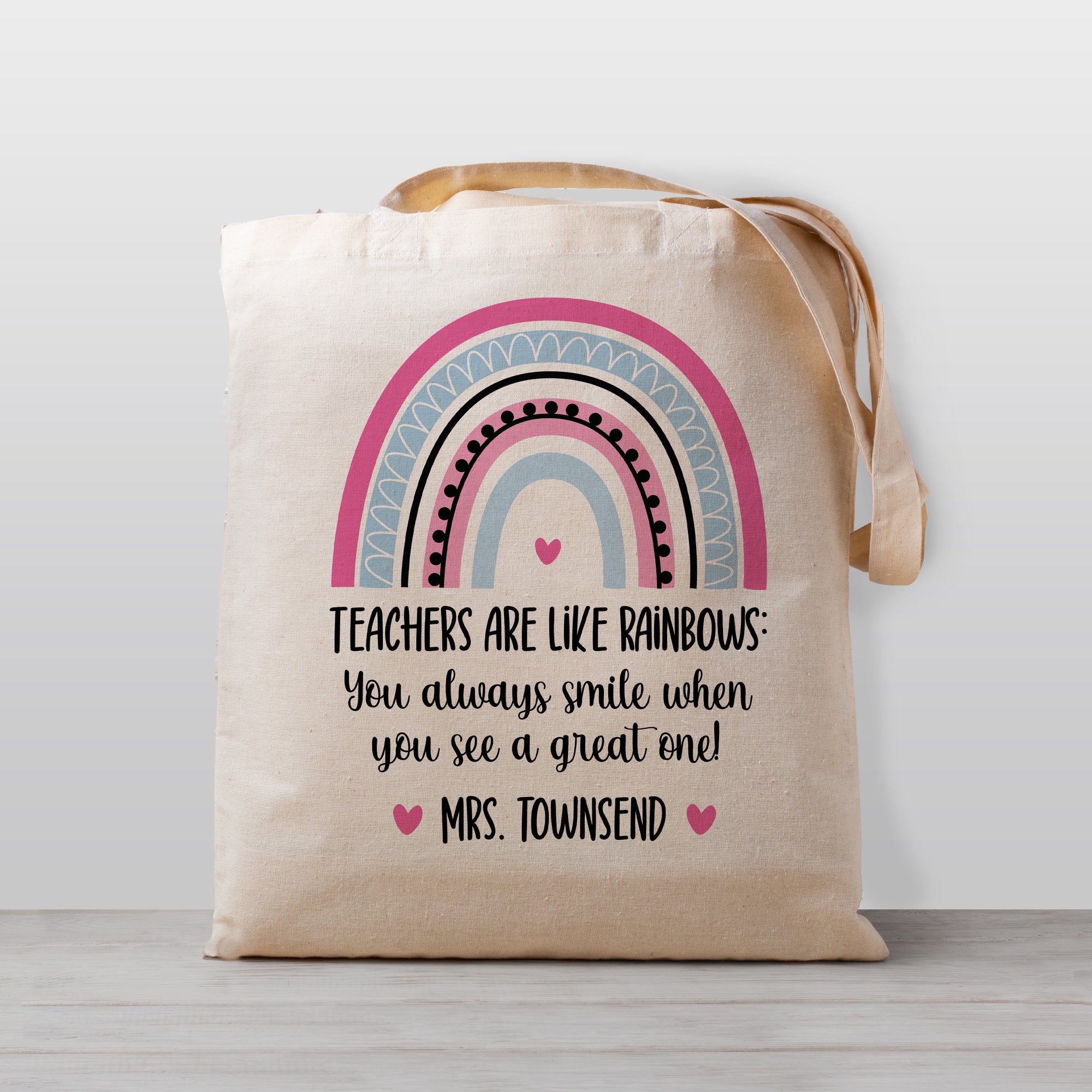 Teacher gift, Rainbow Personalized Tote bag, "Teachers are like rainbows: you always smile when you see a great one!"