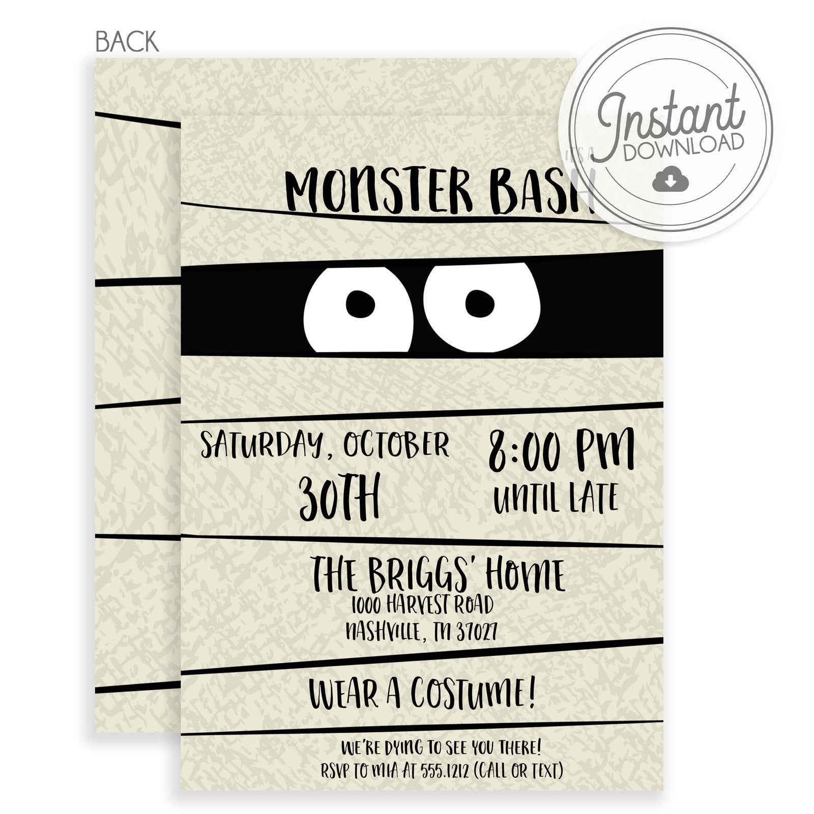 Mummy Halloween Invitation | DIY Instant download | Templett Invitation | PIPSY.COM