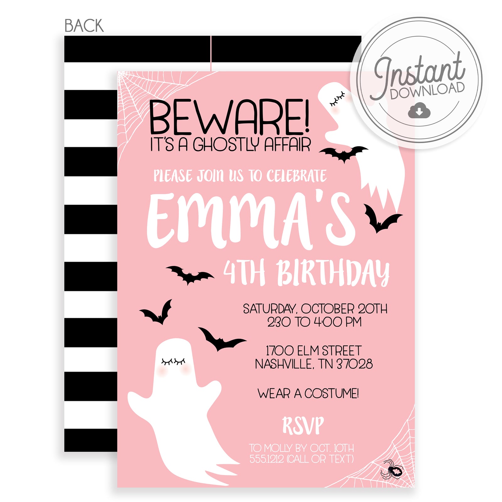 Pink Halloween Invitation | Friendly Ghost | Templett DIY | PIPSY.COM