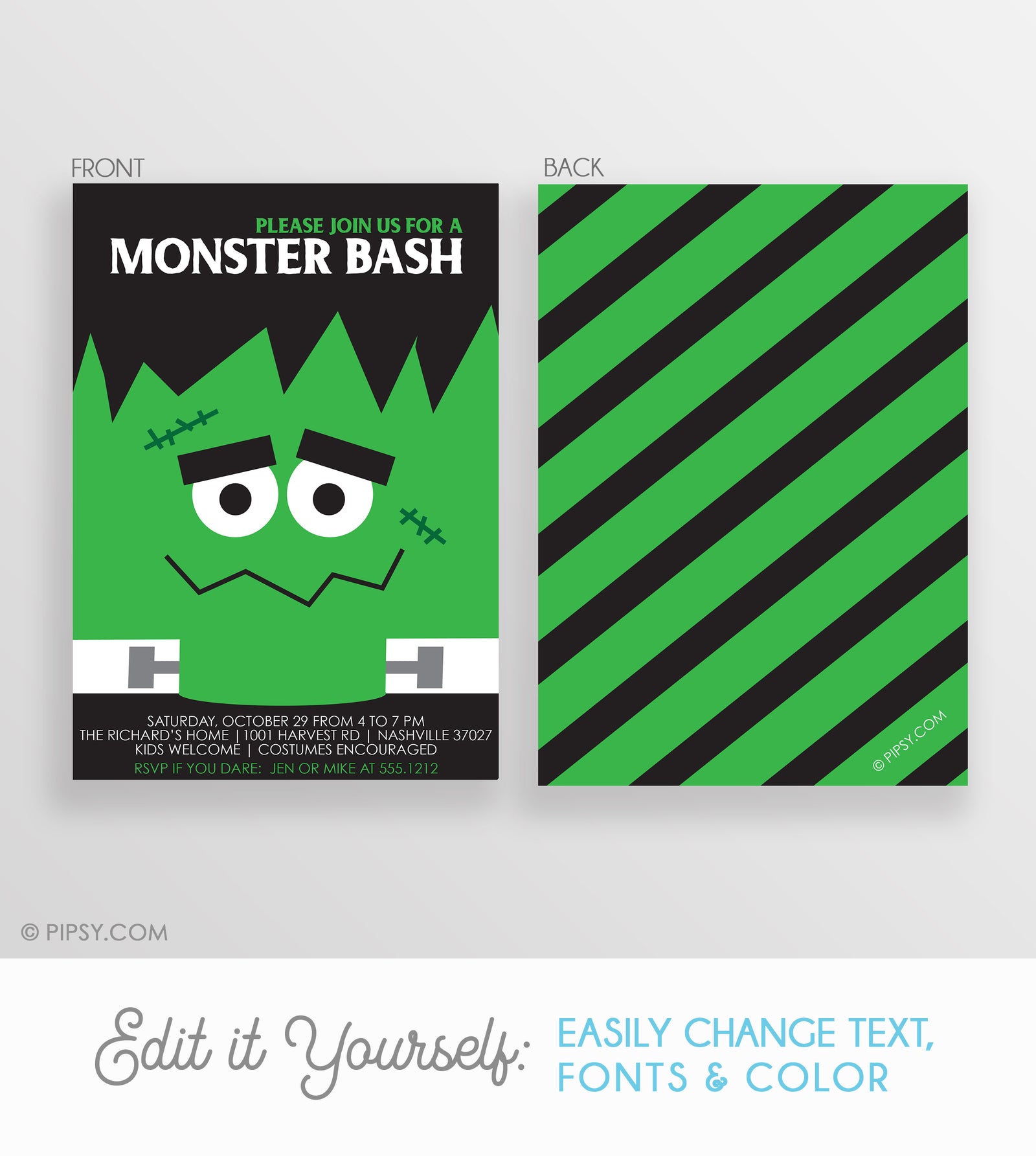 Frankenstein Halloween Invitation | Instant Download | Templett | PIPSY.COM
