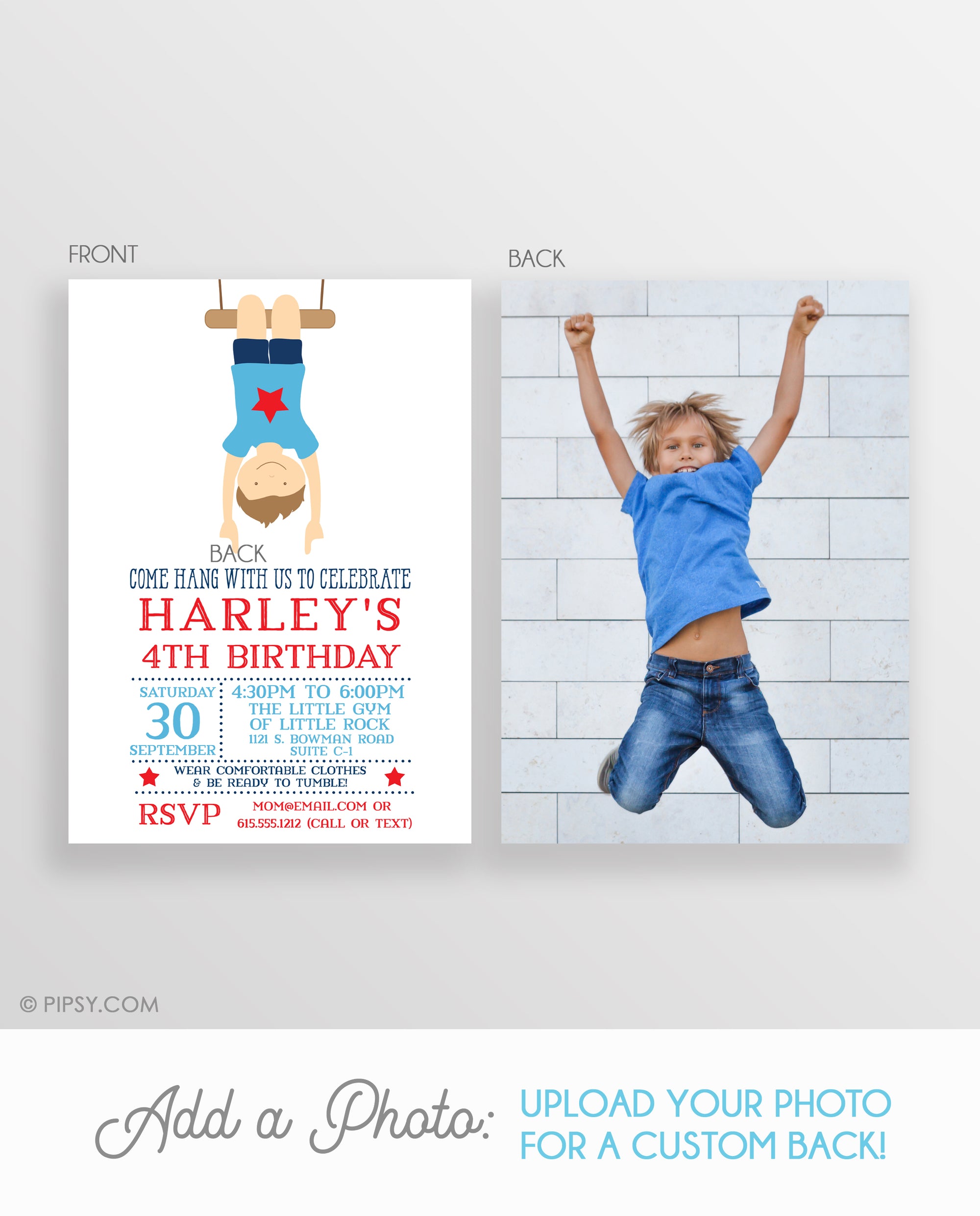 Gymnastics Boy Invitations Blue (DIY Printable)
