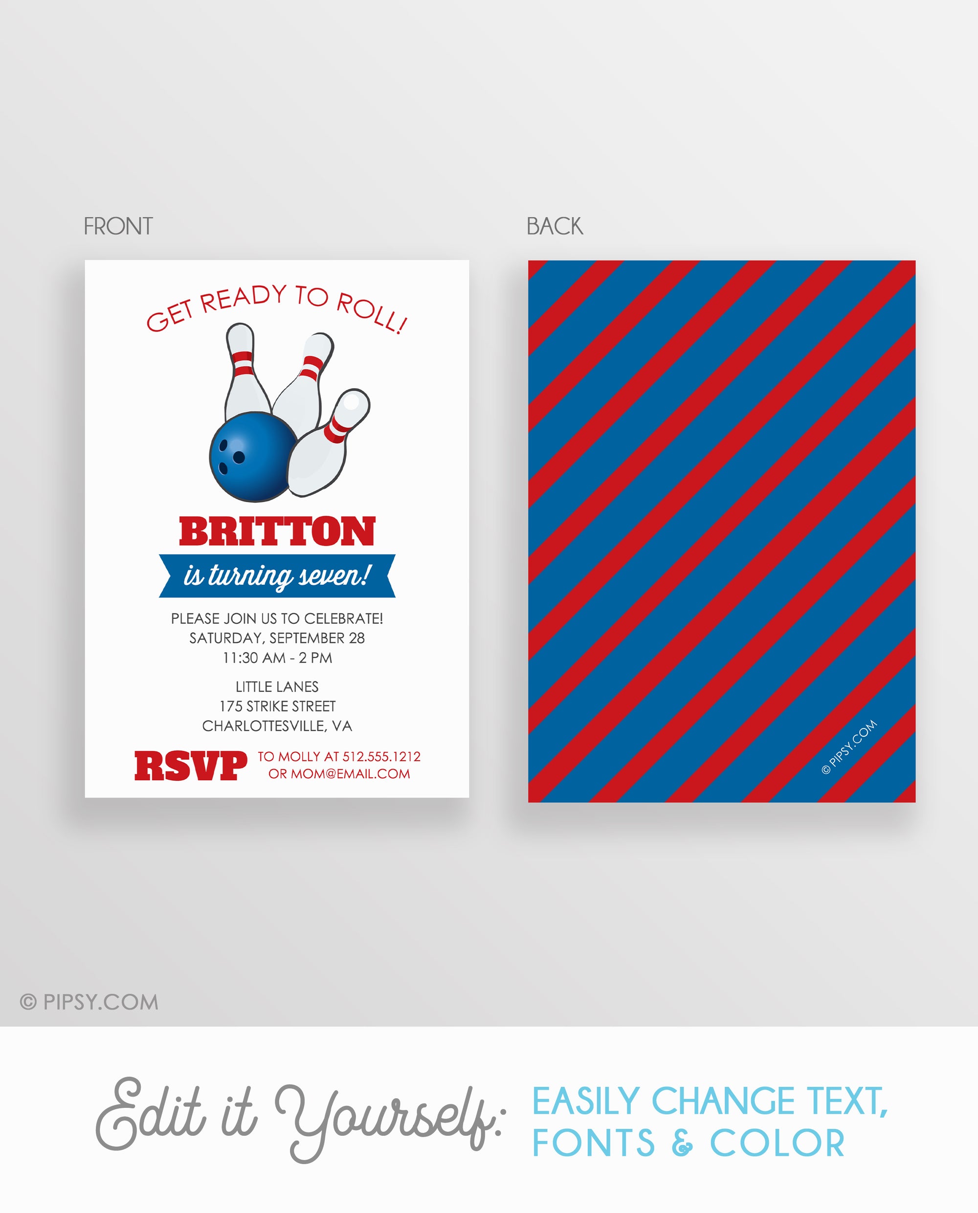 Bowling Birthday Party Invitations, Boy (DIY Printable)