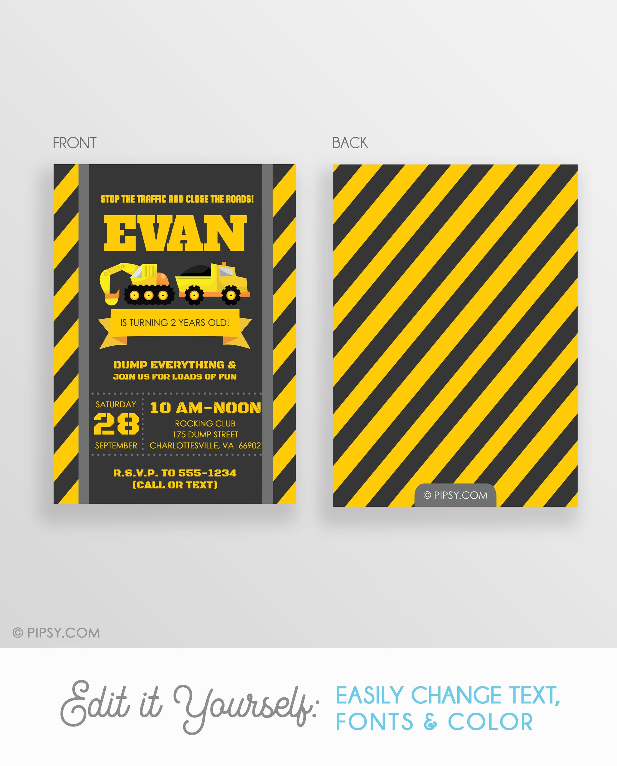 Construction Party Invitations DIY Printable Pipsy