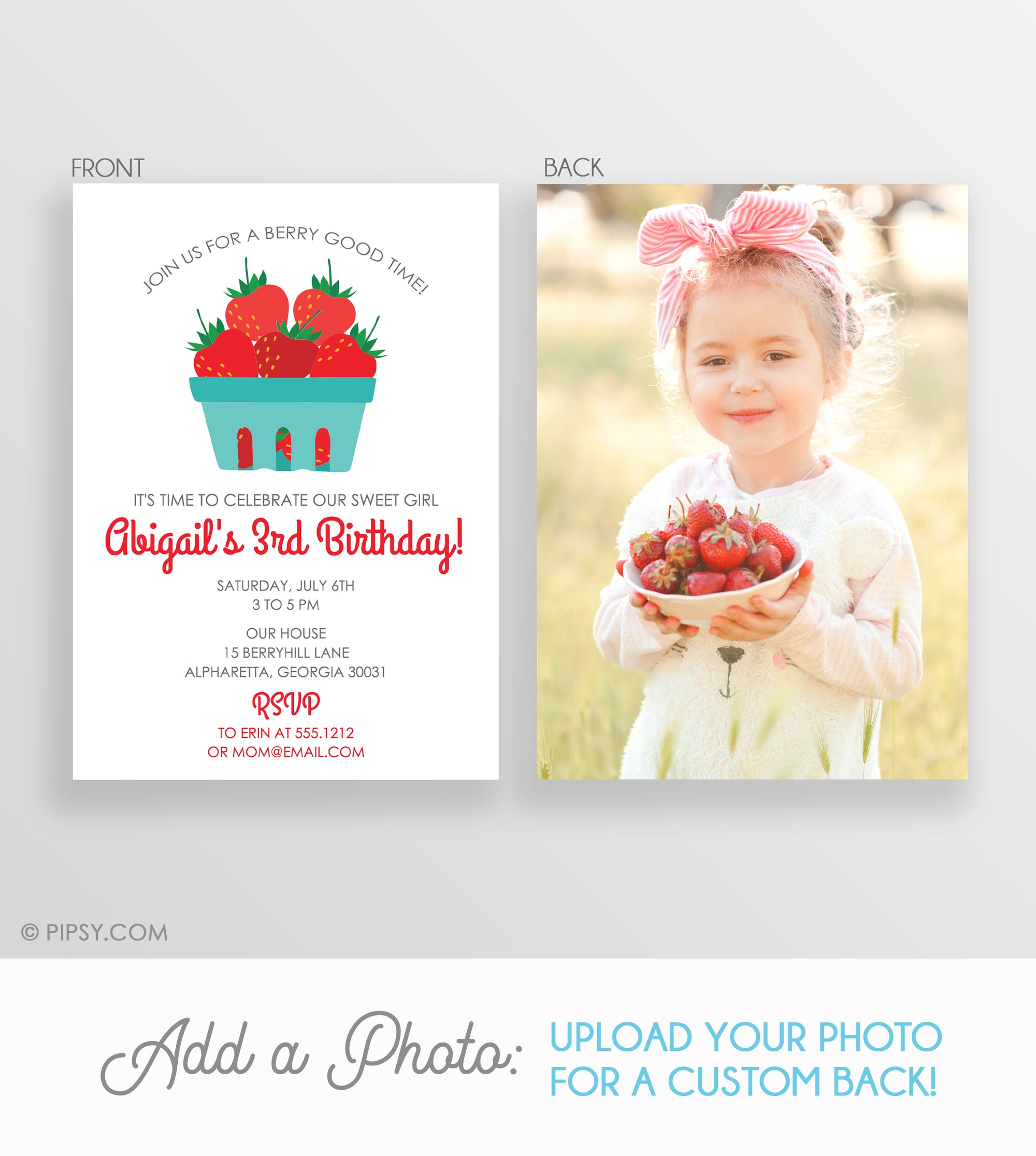 Strawberry Birthday Invitation  (DIY Printable)