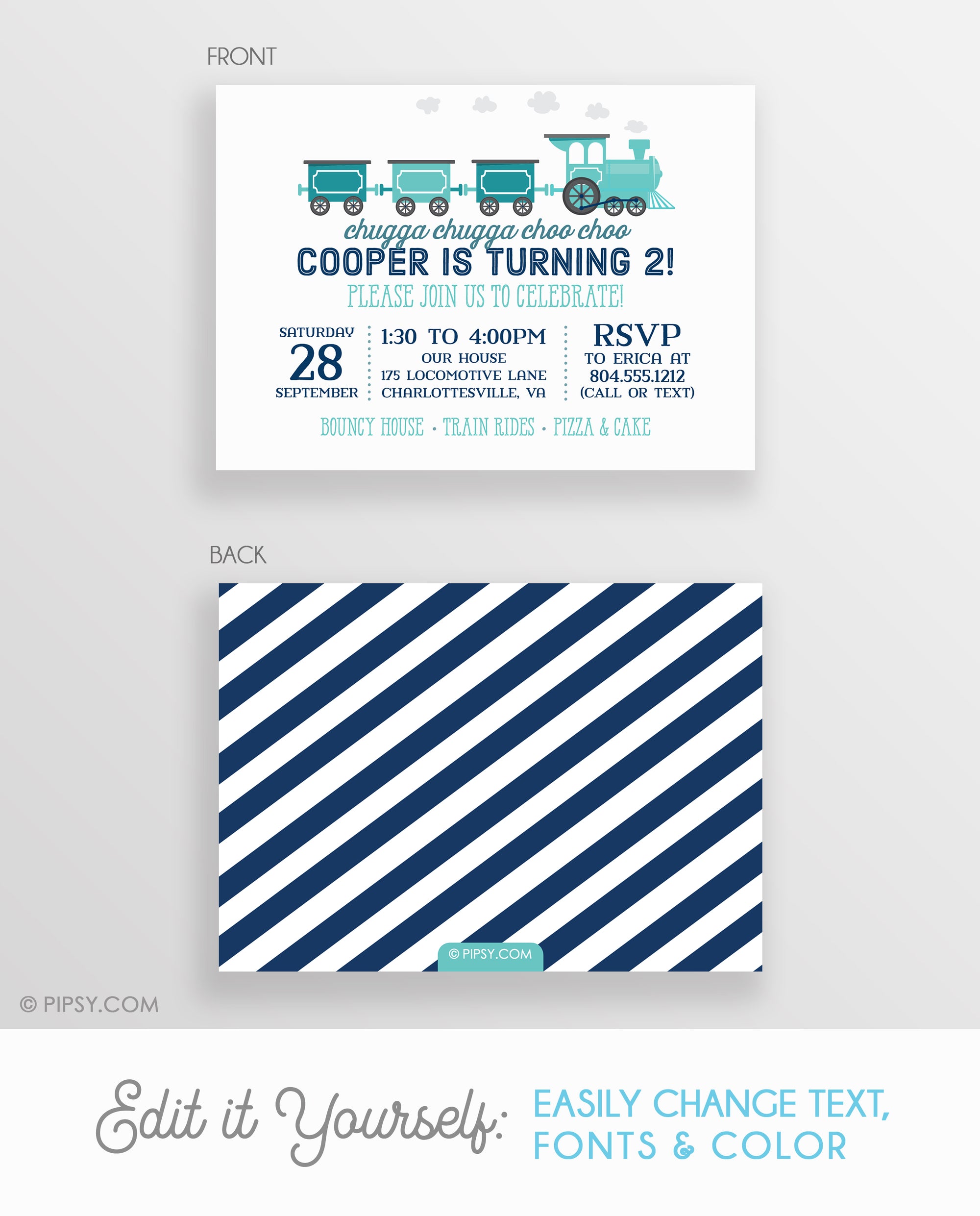 Train Invitation Blue (DIY Printable)