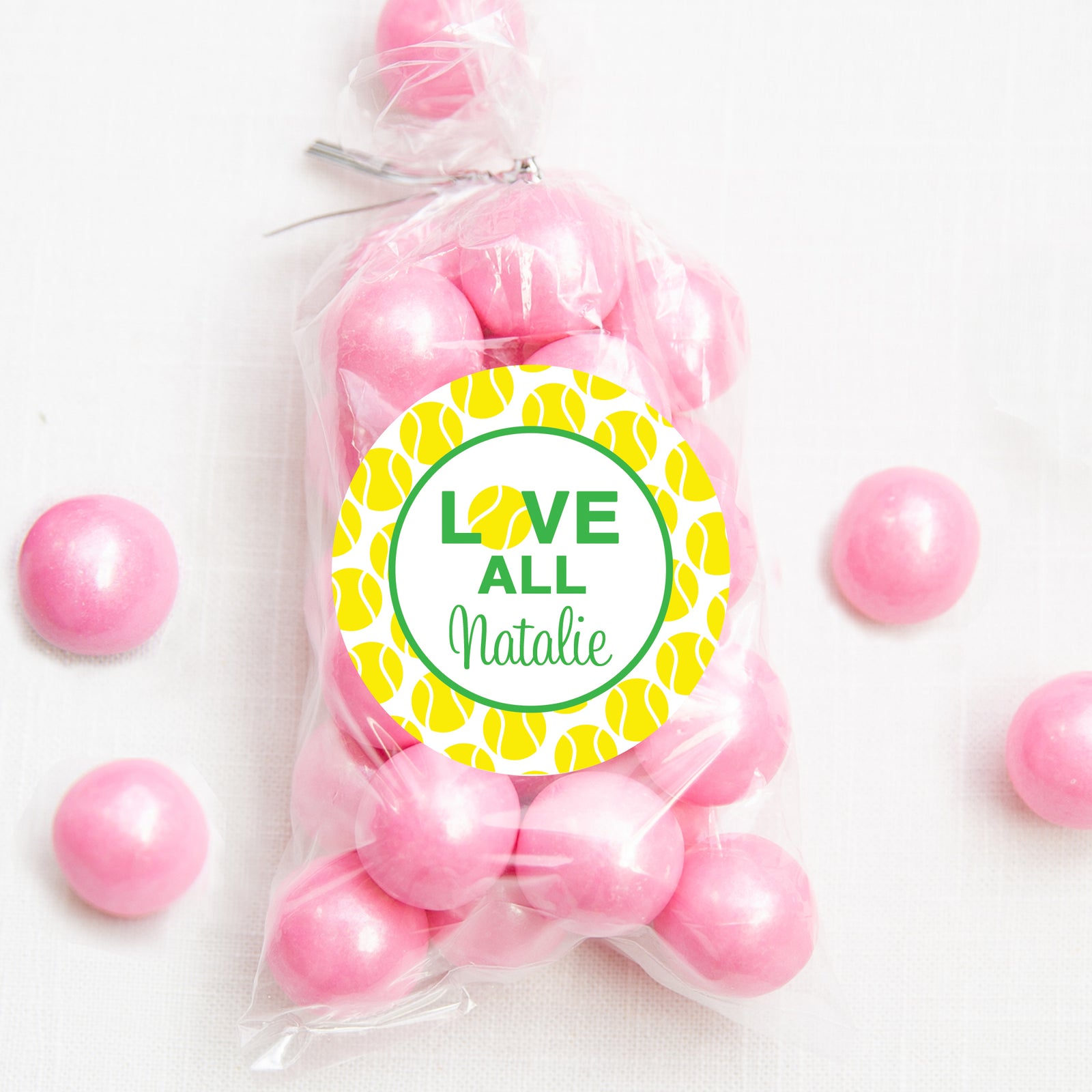 Tennis | Love all | Valentine's Day sticker | 2.5" Round Valentine's Day Sticker for candy bag | Classroom Party | Personalized stickers | PIPSY.COM