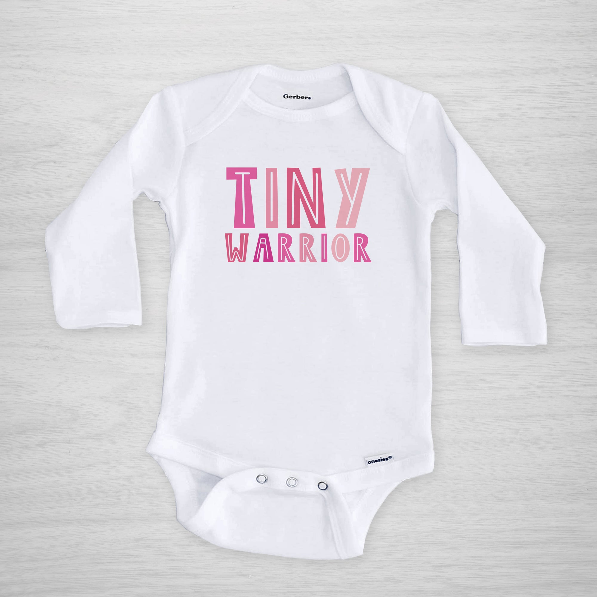 Tiny Warrior Onesie® - for your little NICU hospital fighter, pink girl, long sleeved