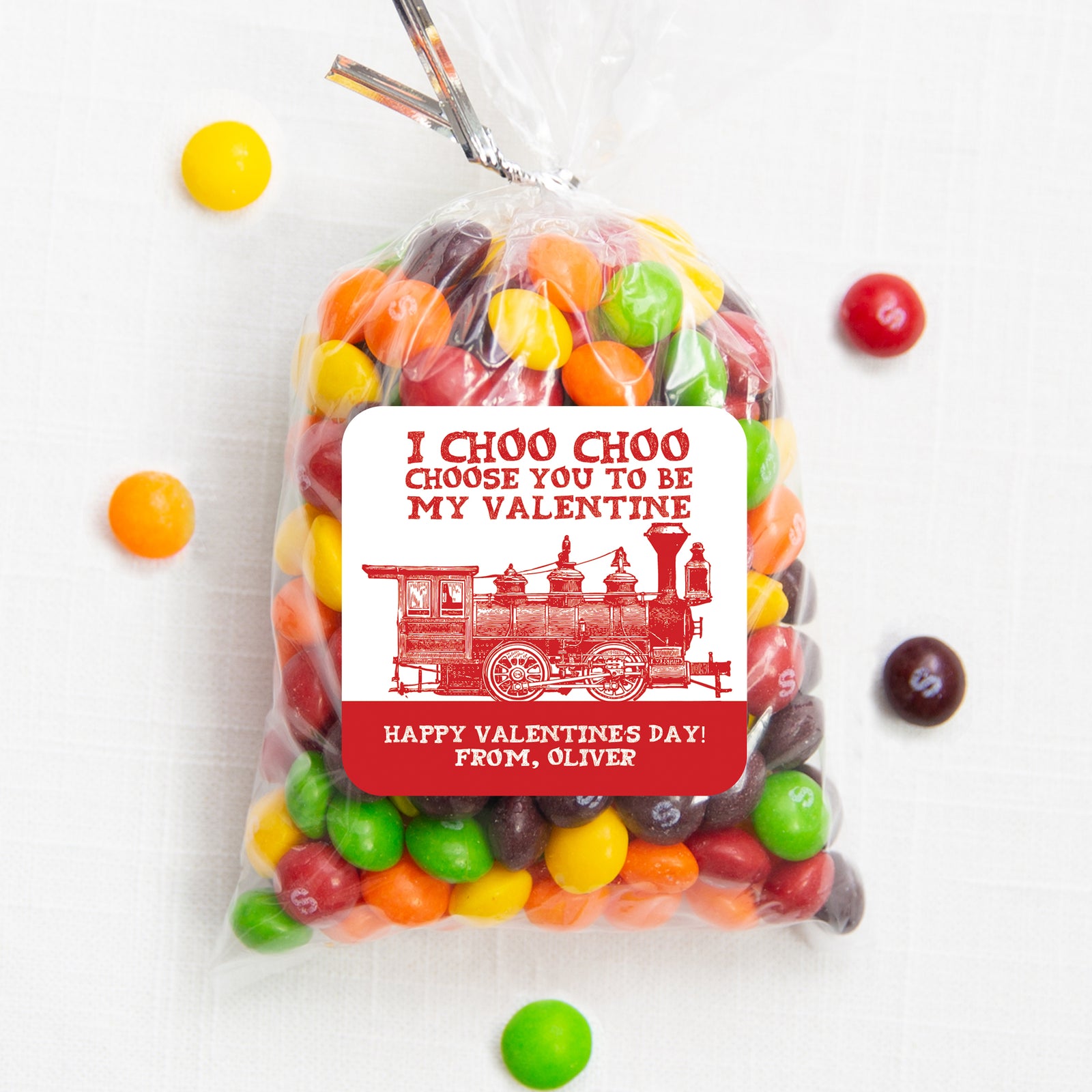 vintage train | I choo choo choose you | 2.5" Round Valentine's Day Sticker for candy bag | Classroom Party | Personalized stickers | PIPSY.COM