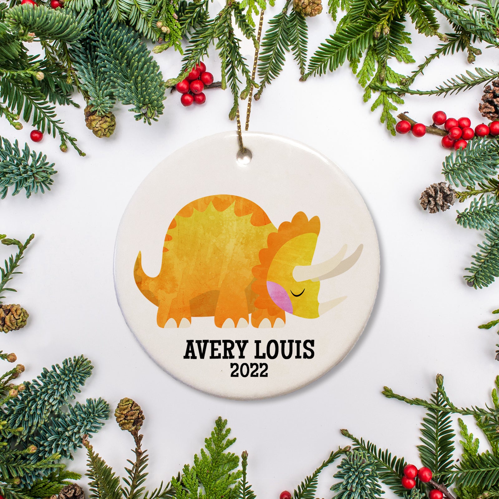Triceratops Dinosaur Keepsake Christmas Personalized Ornament | Pipsy.com