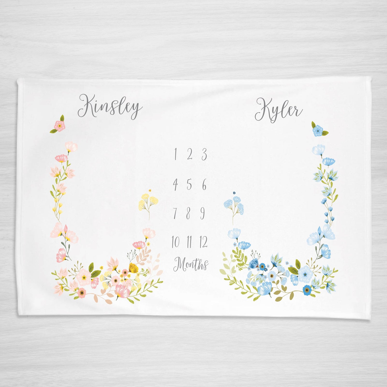 Twin floral blossom milestone blanket boy girl, personalized