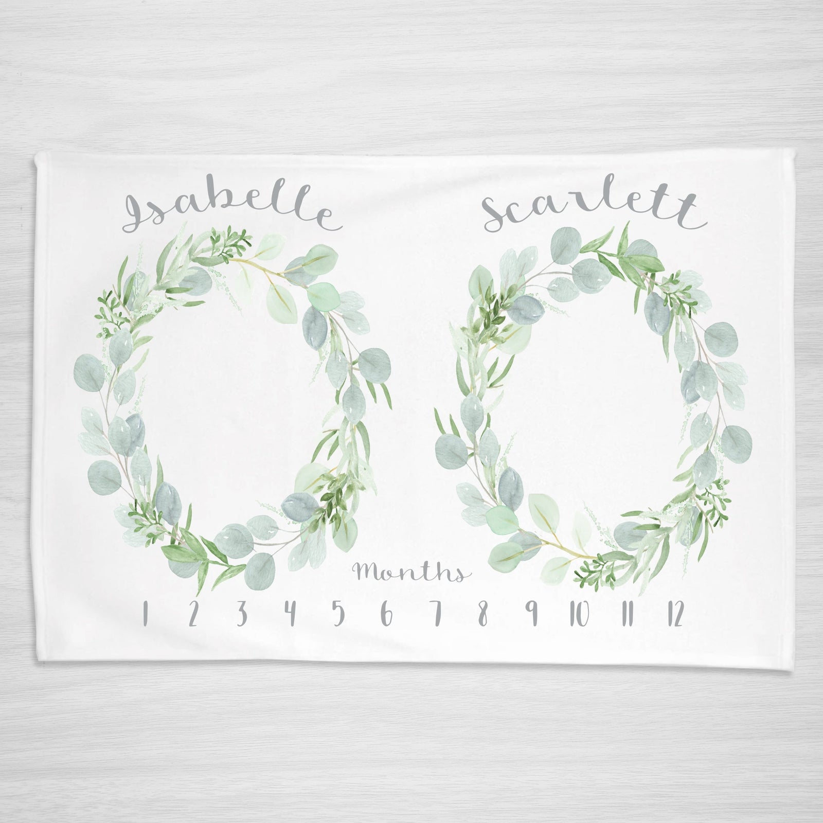 Eucalyptus Wreath Twin Milestone Blanket, Personalized, Gender Neutral, works for boys or girls