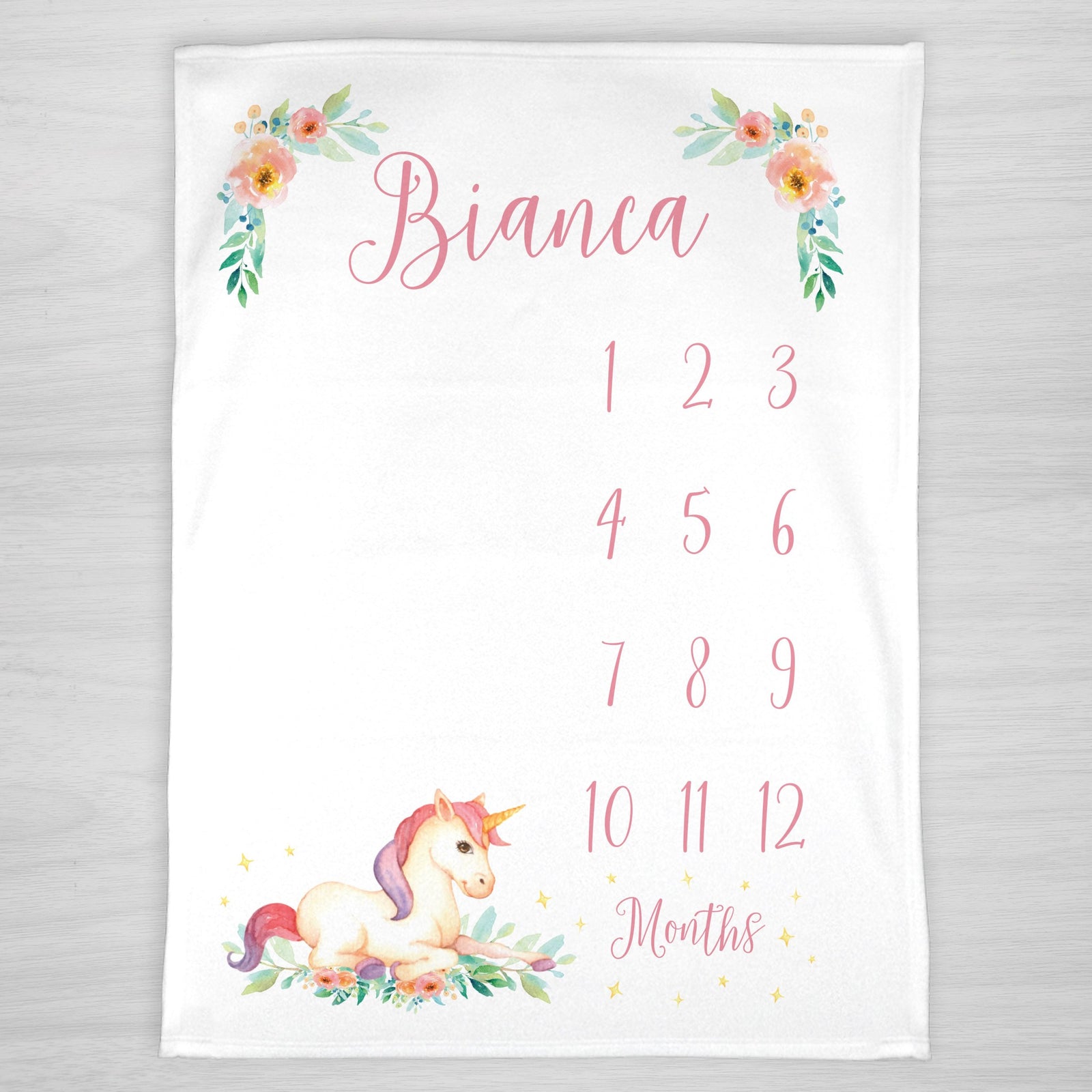 Unicorn Floral Baby Milestone Blanket, Personalized from PIpsy.com