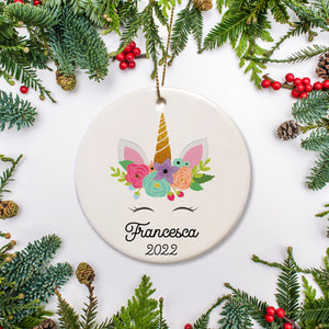 Personalized Christmas Ornament | Unicorn face | name and year | Pipsy.com
