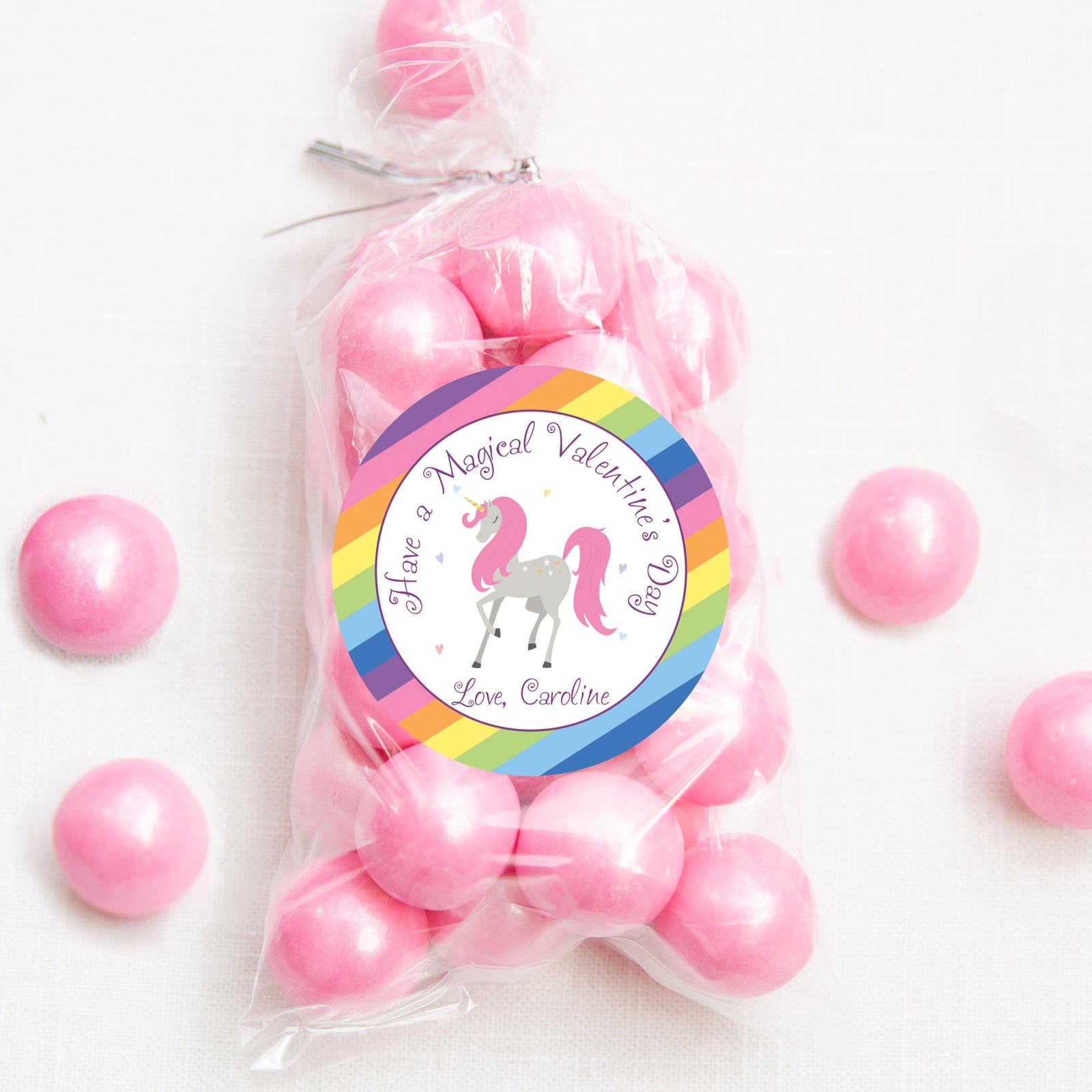 Magical Unicorn Class Party bag sticker | Valentine's Day | 2.5" Round Valentine's Day Sticker for candy bag | Classroom Party | Personalized stickers | PIPSY.COM