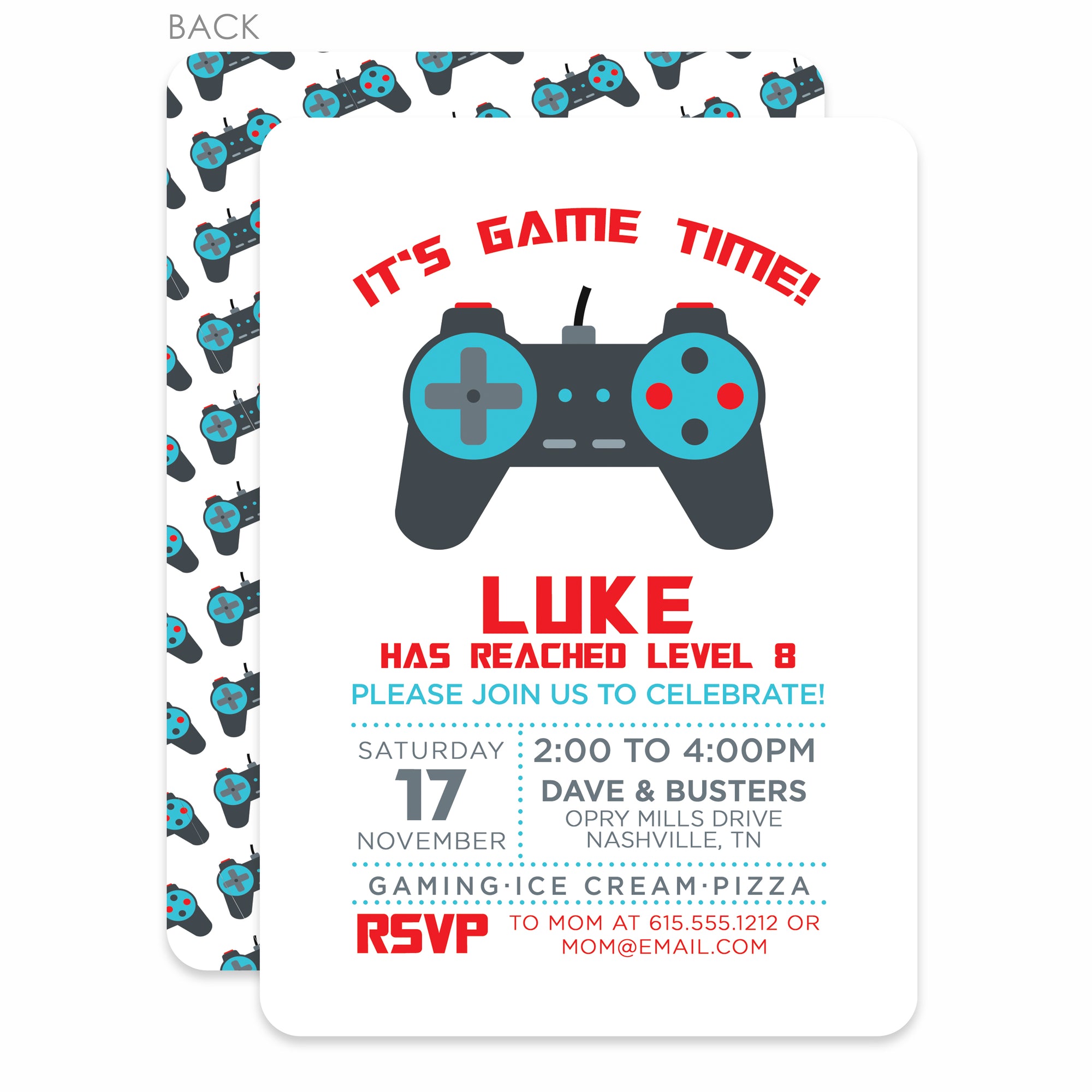 Video Game Birthday Invitation, with a controller for the gamer, printed on ultra heavy premium cardstock, pipsy.com