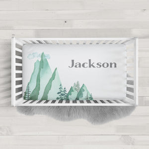 Watercolor Mountains | Personalized fitted crib sheet | Pipsy.com