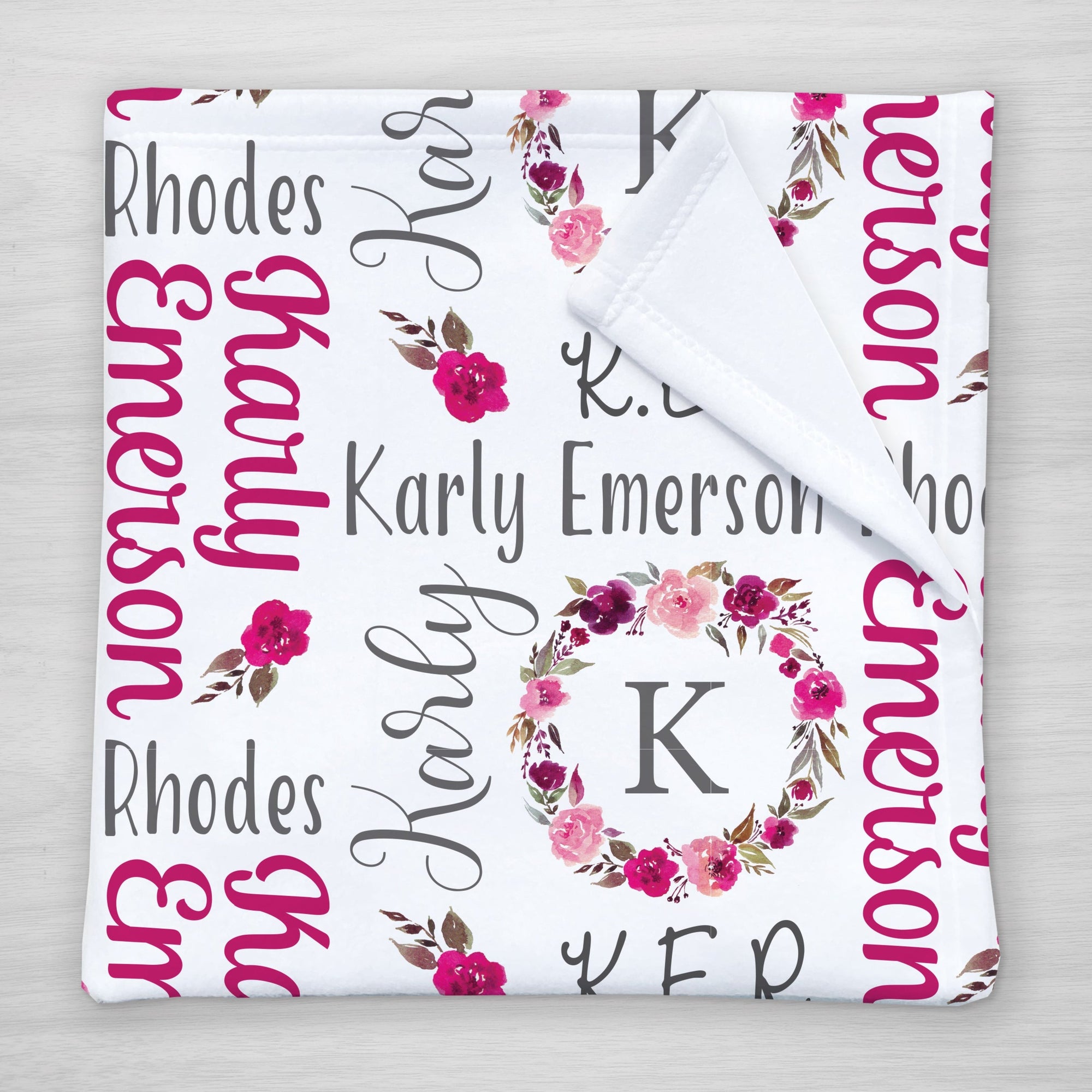 Watercolor Wreath Personalized Monogrammed Baby Blanket