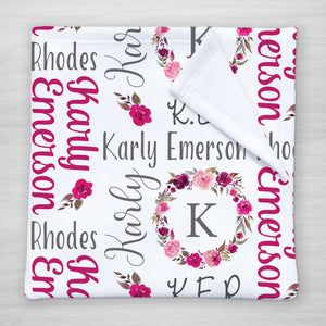 Watercolor Wreath Personalized Monogrammed Baby Blanket