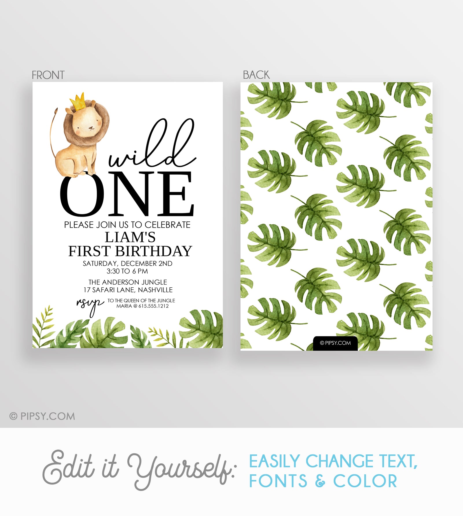 Wild ONE first birthday invitation, DIY Instant dowload using Templett, PIPSY.COM