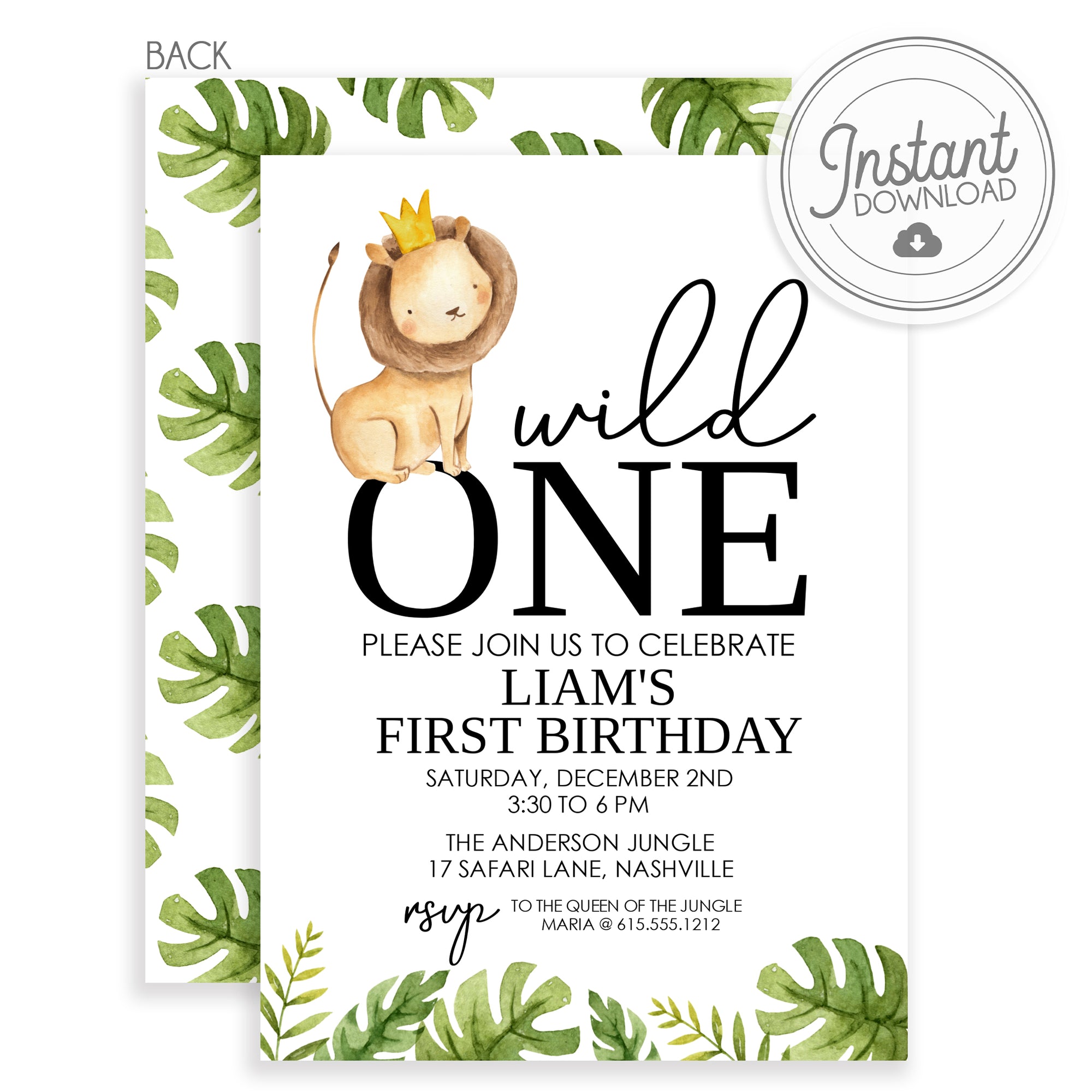 Wild ONE first birthday invitation, DIY Instant dowload using Templett, PIPSY.COM