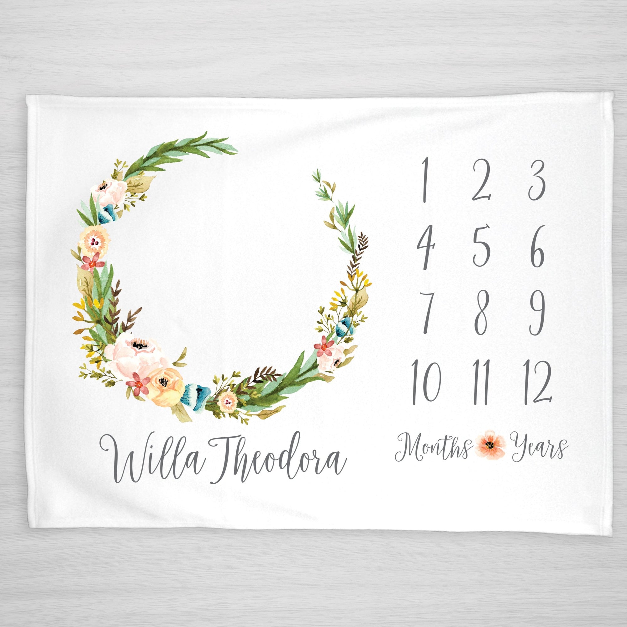 Wildflower Milestone Blanket with Flowers and Greenery, Personalized