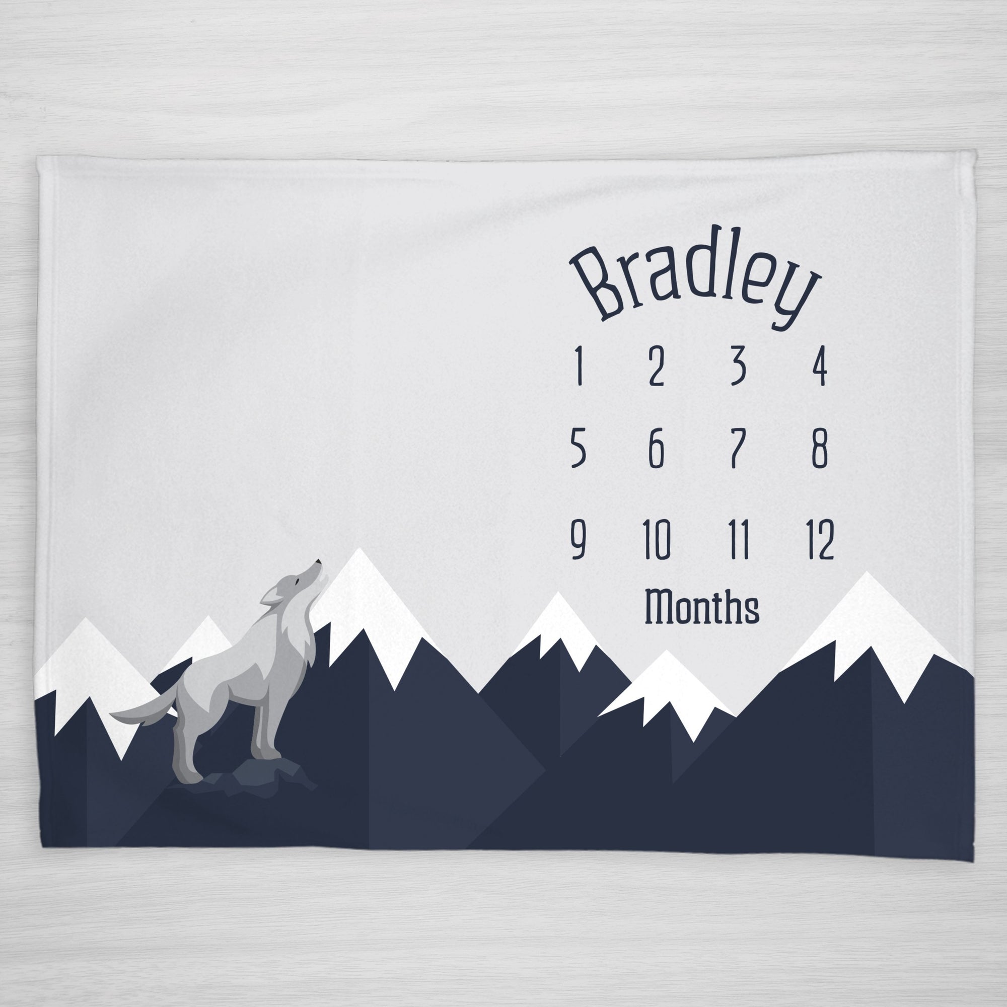 Wolf and Mountain Personalized Baby Milestone Blanket