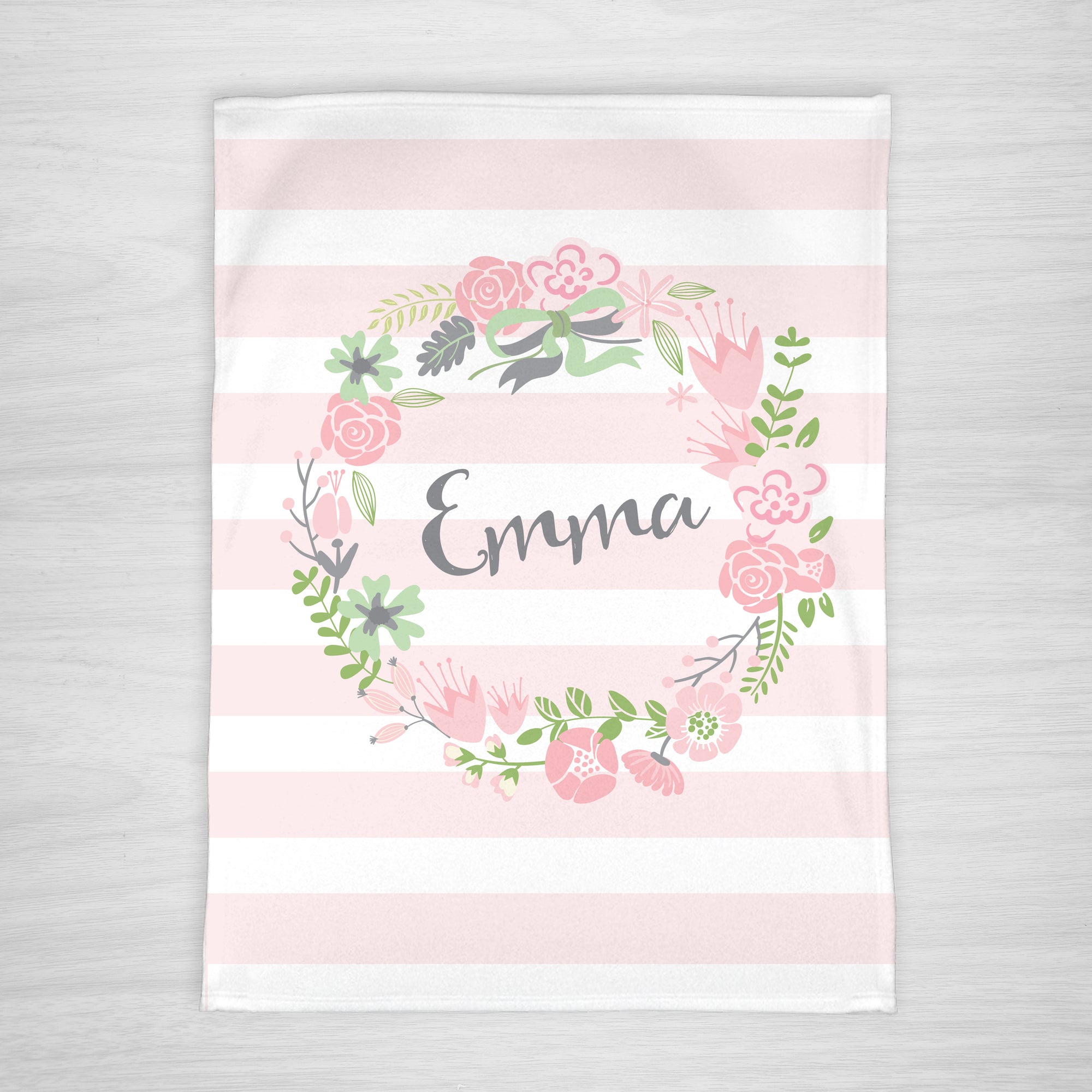 Floral Wreath Name Blanket | Pink Stripes | Personalized | Pipsy.com