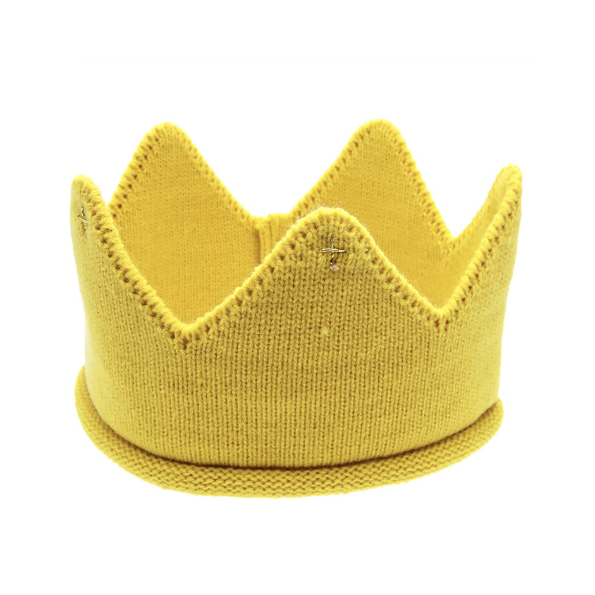 Yellow Baby Crown, Knit cotton/wool blend, yellow