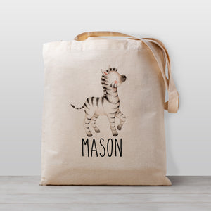 Zebra Personalized Kid's Tote bag, great for boys or girls, 100% natural cotton canvas